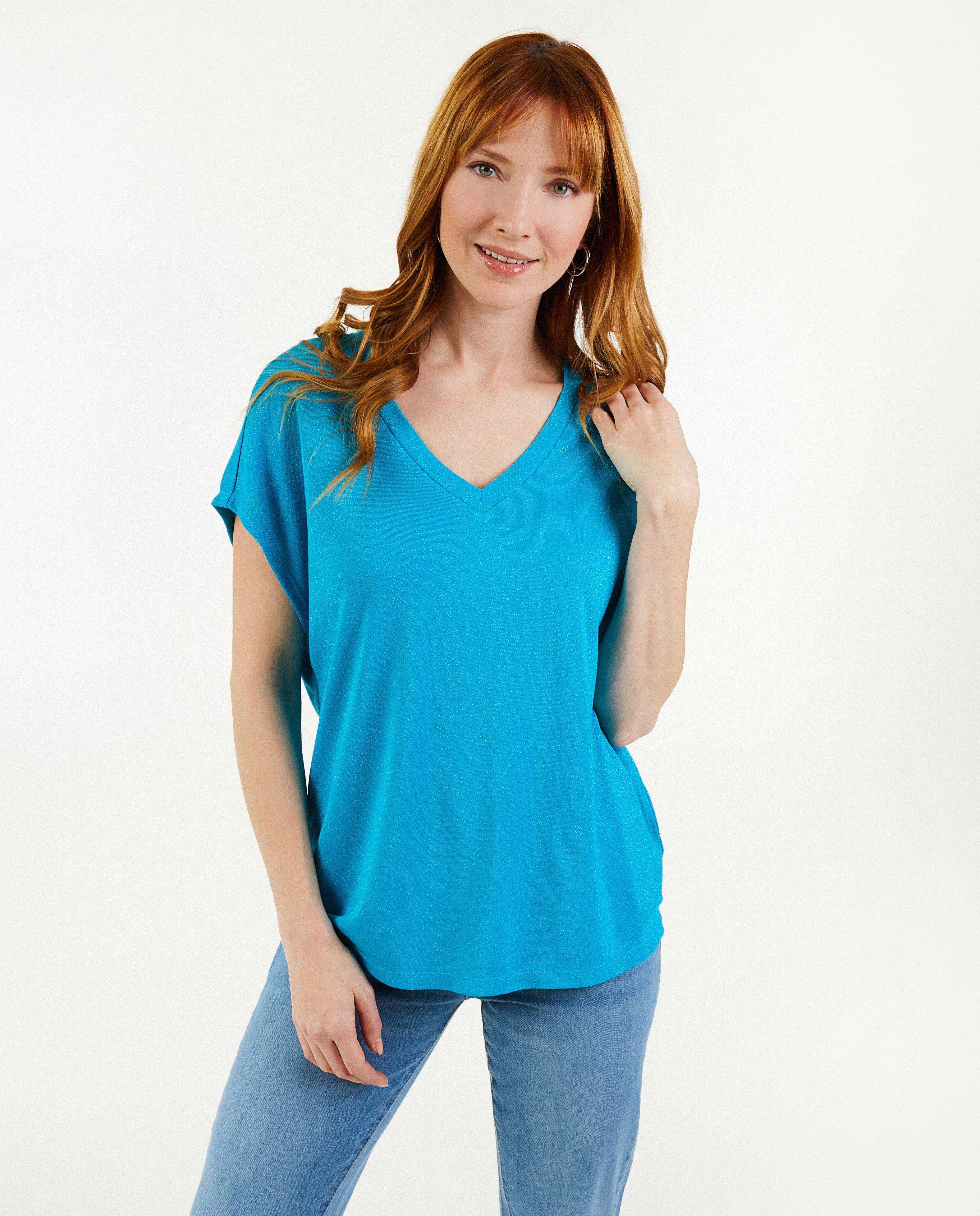 Tricou Sora Blue cu fir metalic albastru