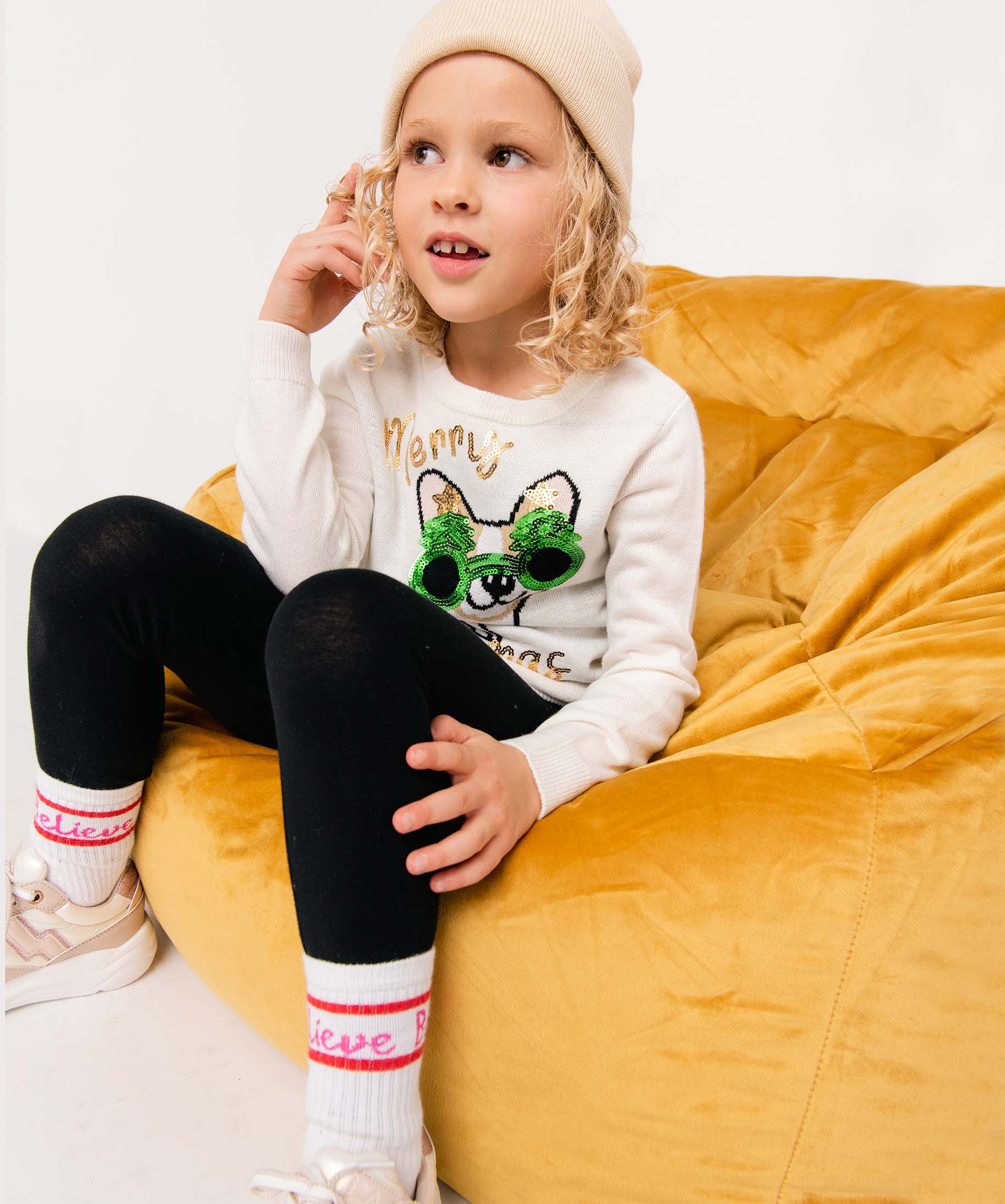 Pull de Nol fille à motif fantaisie en sequins brillants ecru | GEMO