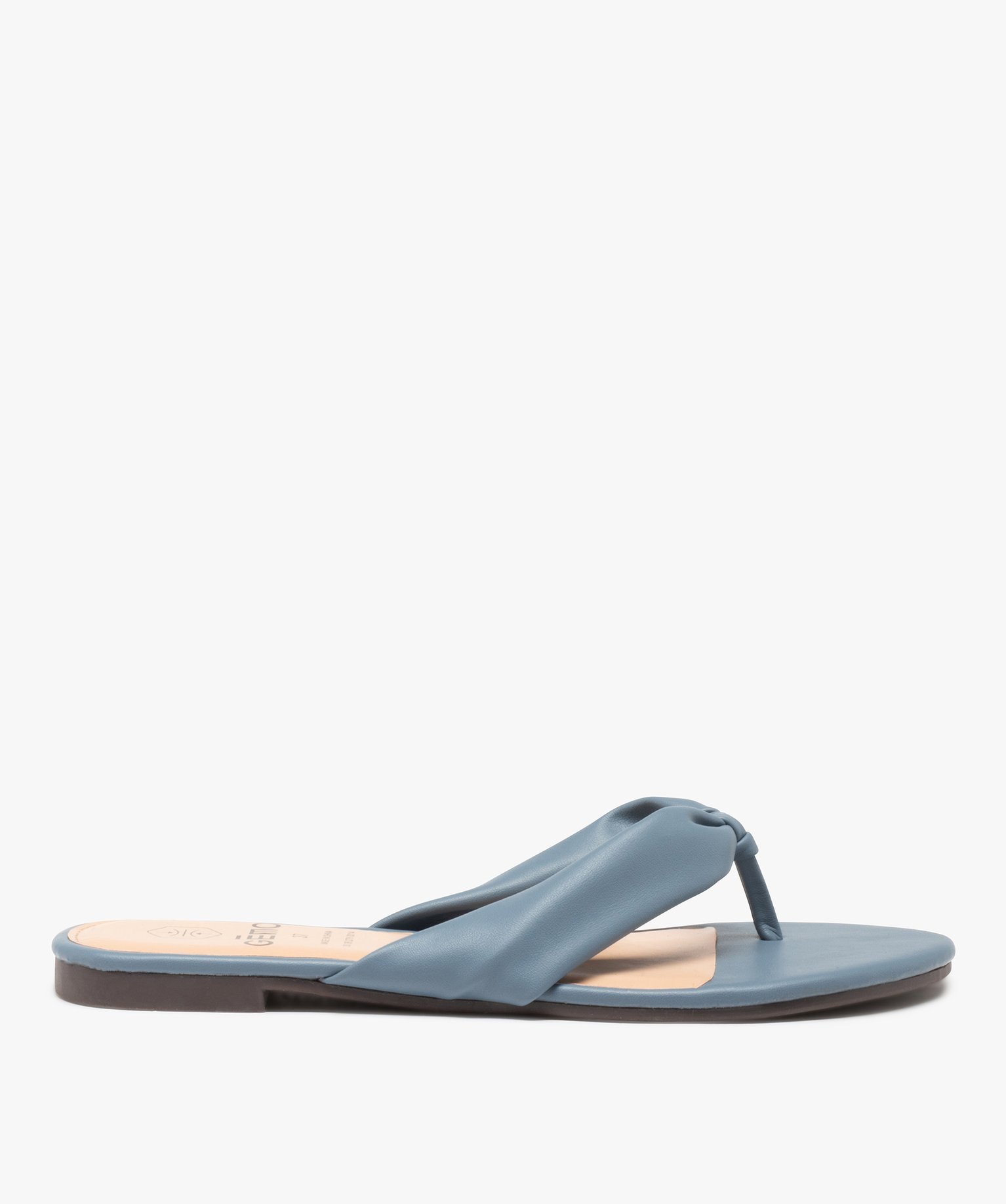 Tongs femme à talon plat et entre-doigts drapé bleu | GEMO