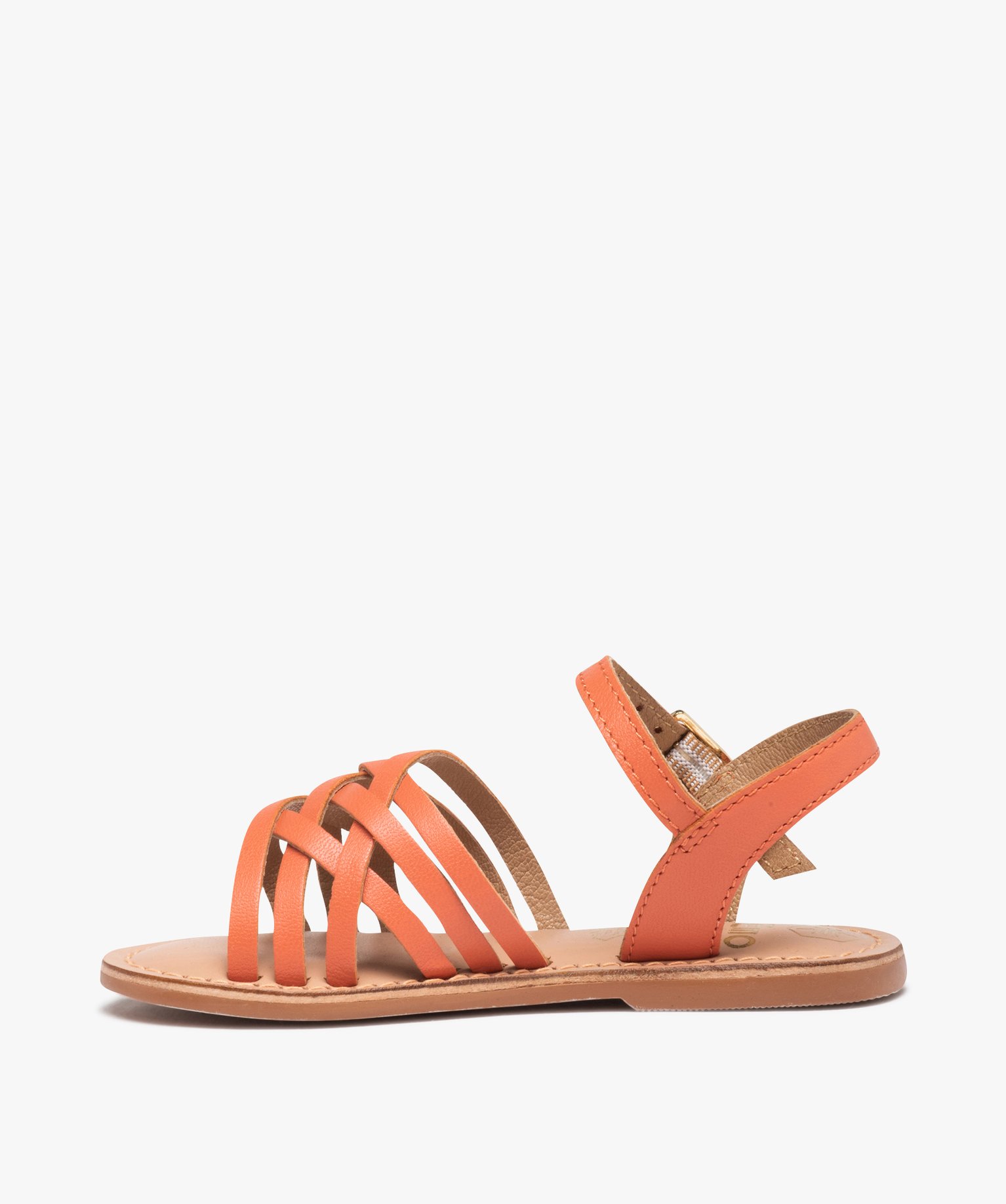 Sandales fille unies à fines brides entrelacées en cuir rose | GEMO