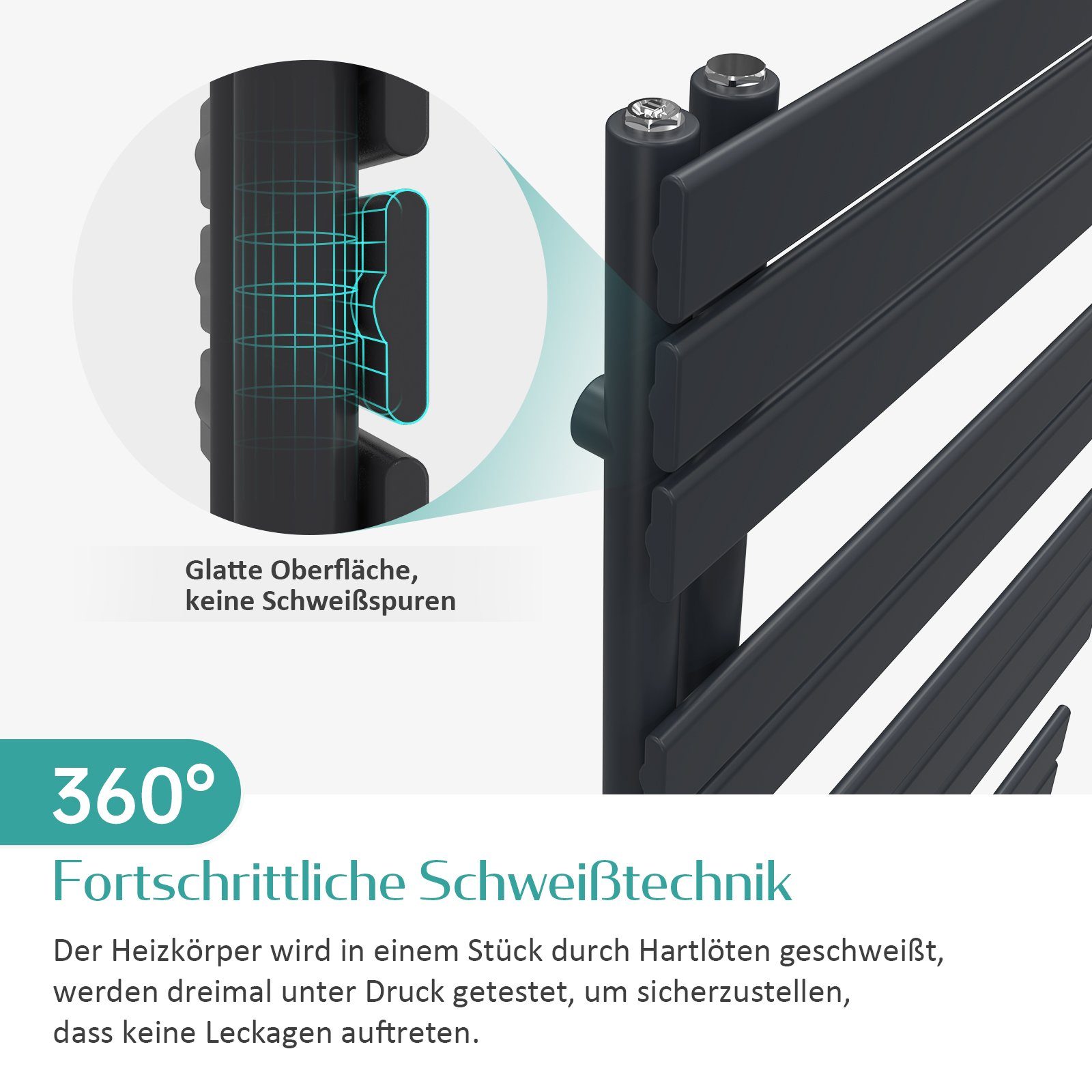 EMKE Paneelheizkörper Flach Badheizkörper Schwarz Design Paneelheizkörper Handtuchtrockner, Bad Warmwasser ohne Multiblock Seitenanschluss
