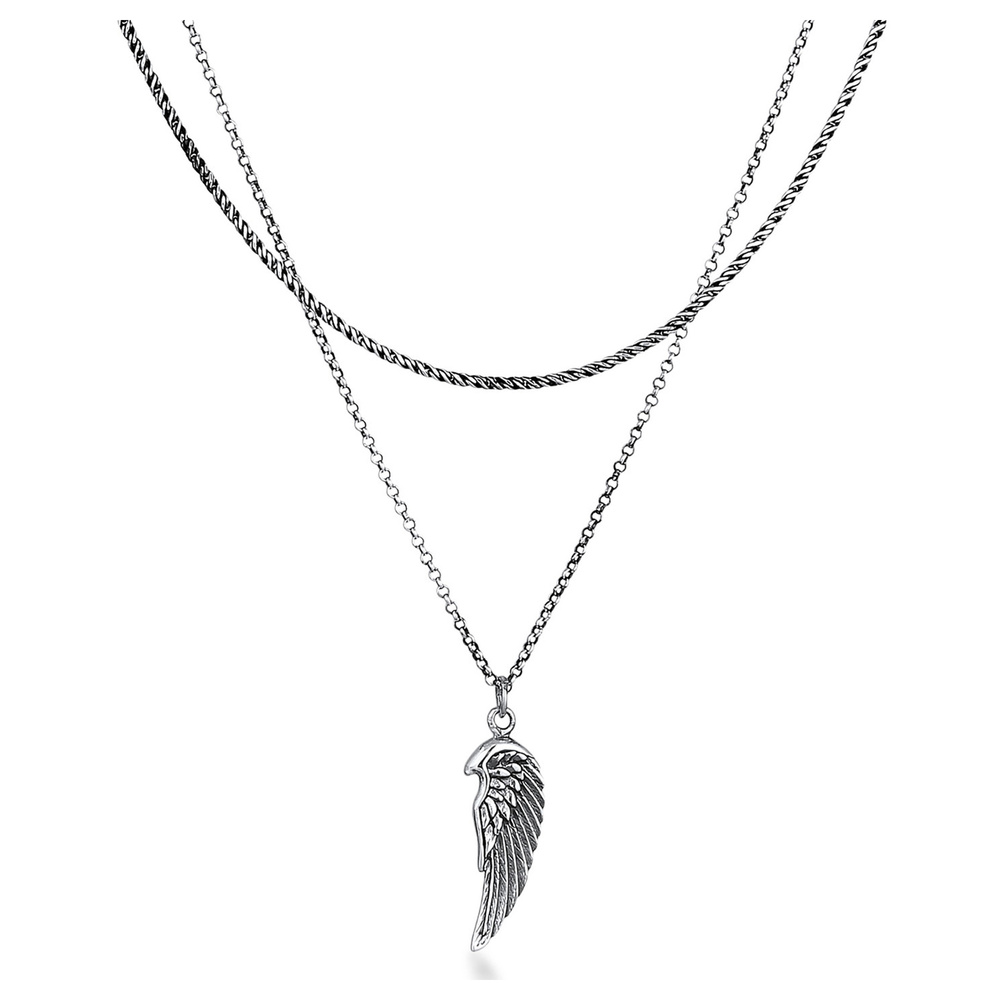 KUZZOI KUZZOI Collier Hommes Aile pendentif couche cordon en argent sterling 925 collier