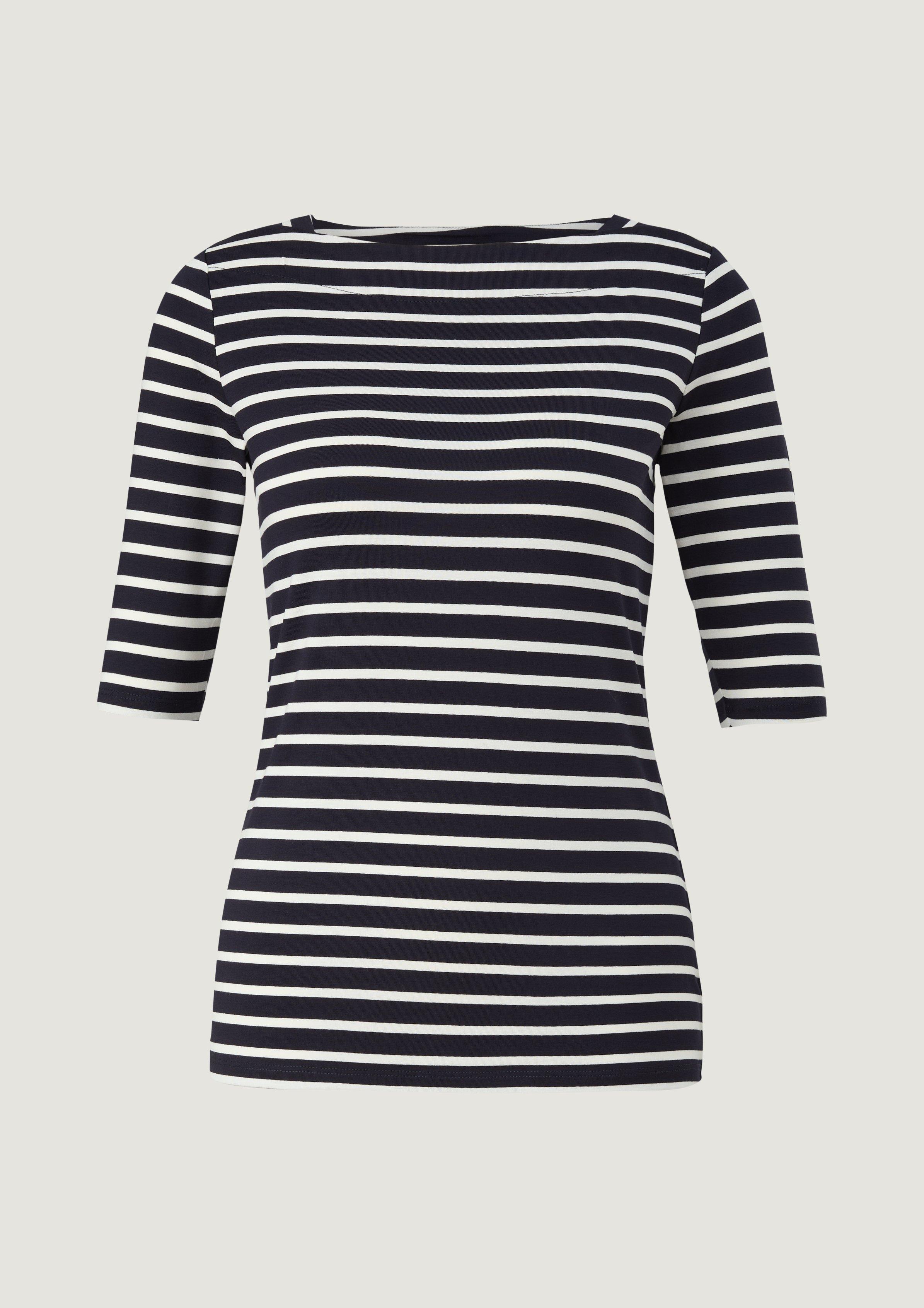 Streifenshirt mit halben Ärmeln - navy