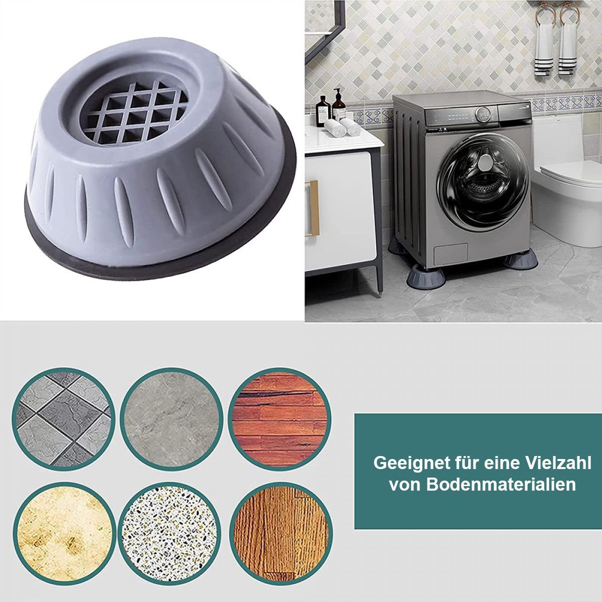 ZmdecQna Waschmaschinenuntergestell Waschmaschine Füße 4 Stück Universal Anti Vibration Anti Rutsch Gummi, Zubehör für Waschmaschine, Geschirrspüler, Nachttisch, Rutschfeste Erhöhung und Stoßdämpfung
