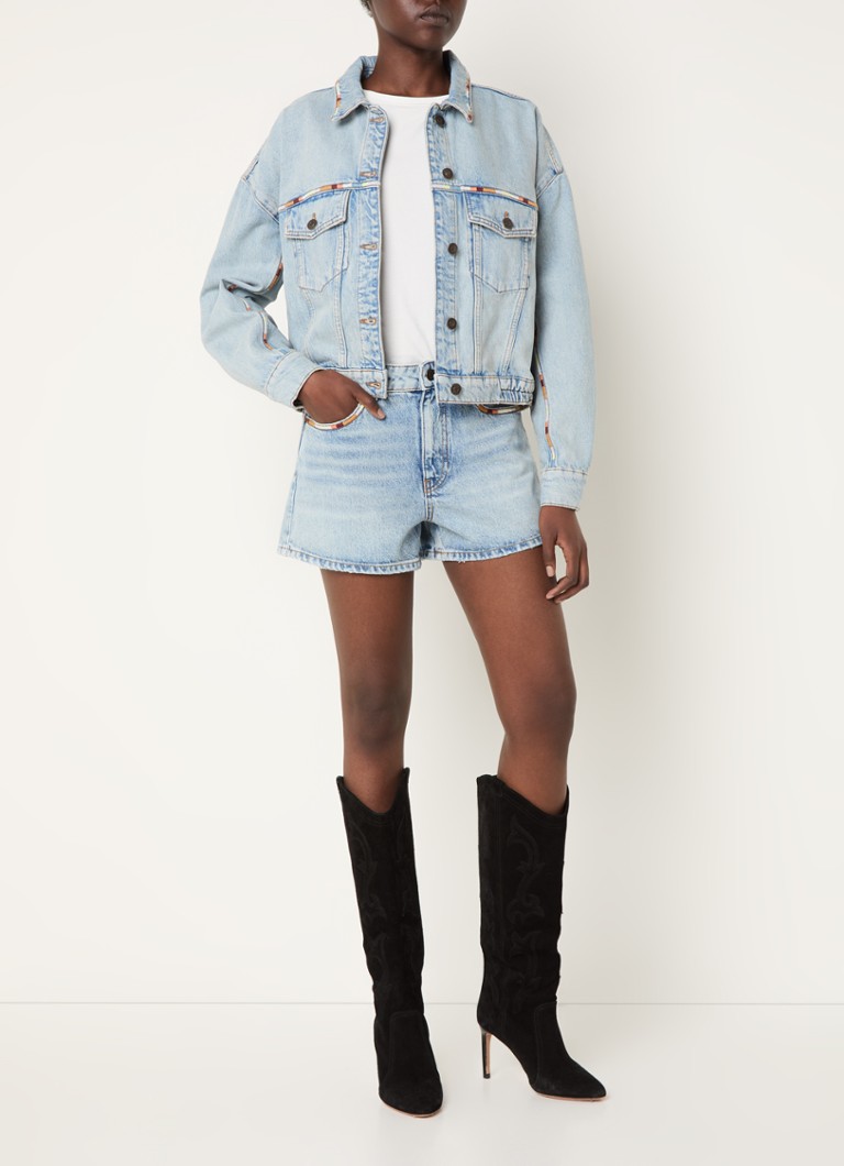 Pantaloni scurți din denim Fegor de la ba&sh, cu talie înaltă, croială lejeră și broderie.