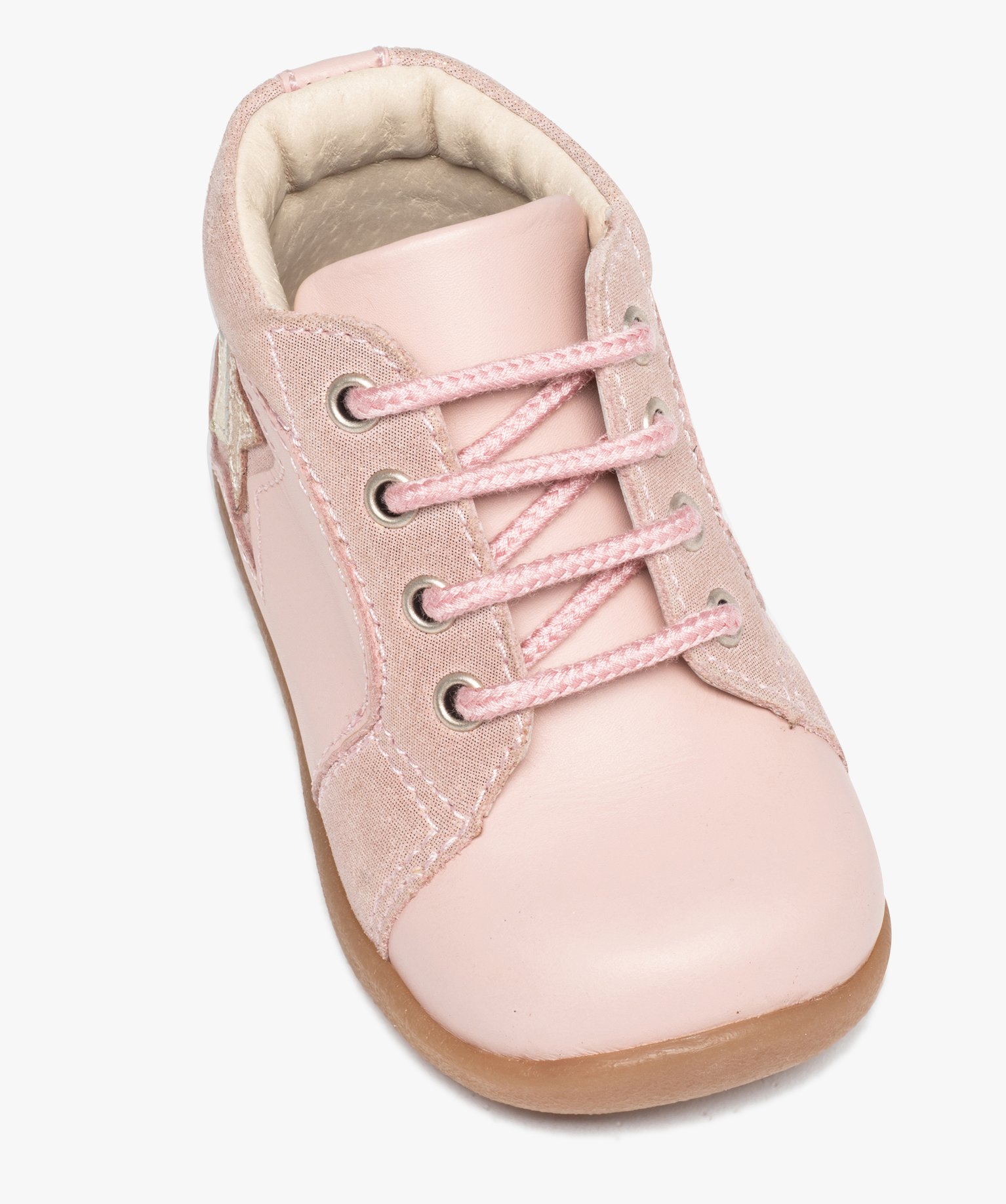 Bottillons bébé filles unis en cuir à lacets rose | GEMO