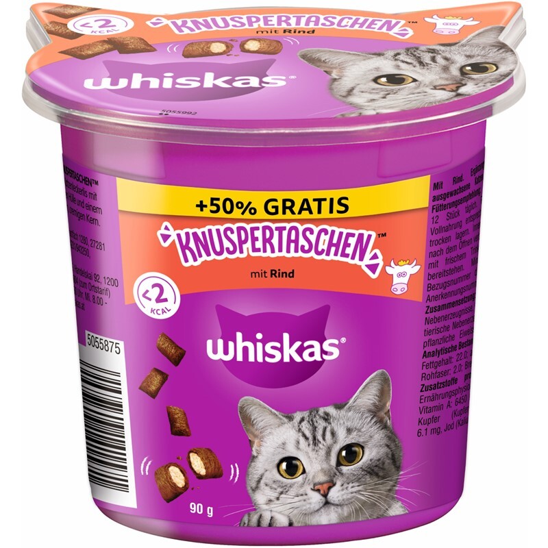 Whiskas Snacks Whiskas Knuspertasche 10x90 g (60 g + 50% gratis) Rind