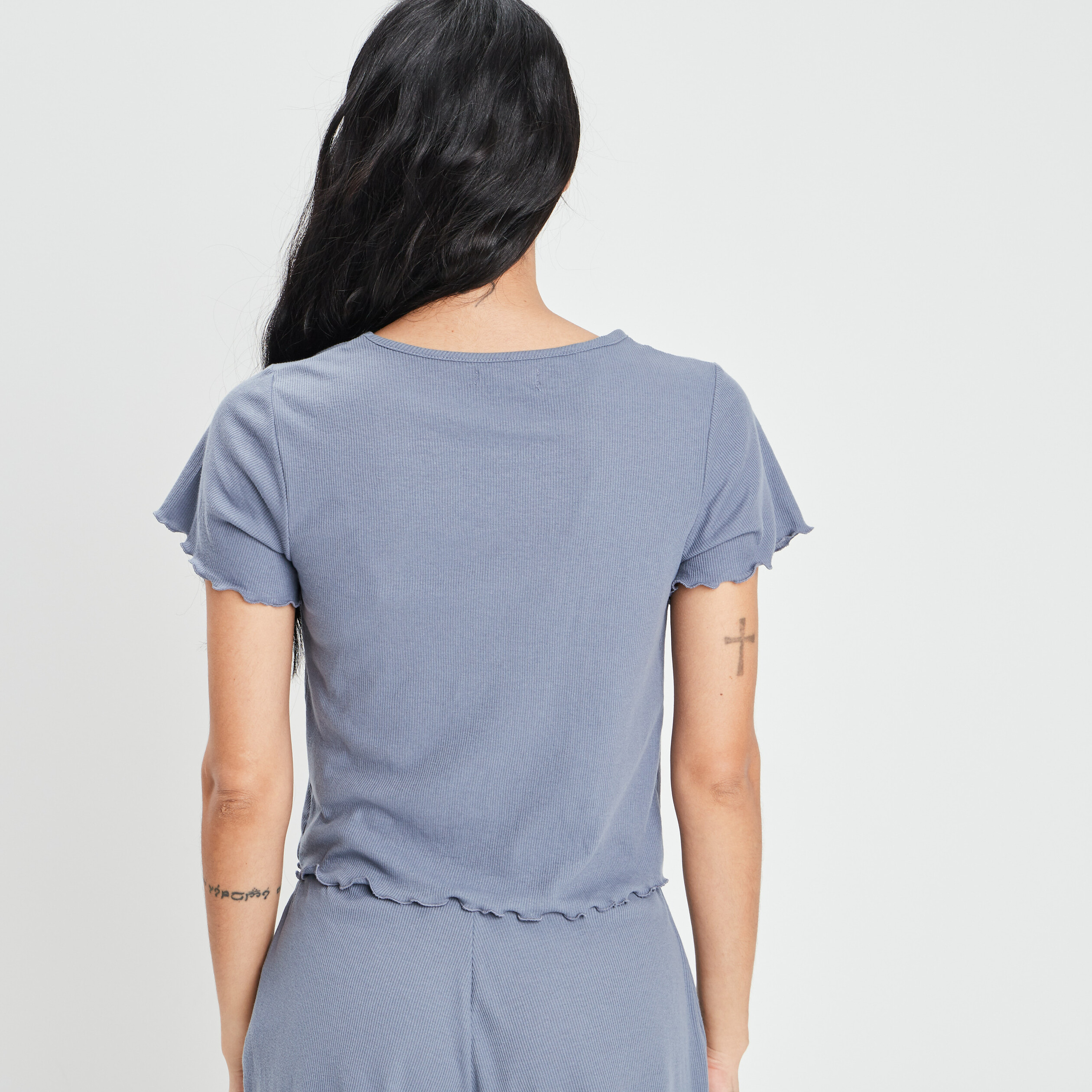 Haut de pyjama manches courtes bleu gris femme | La Halle