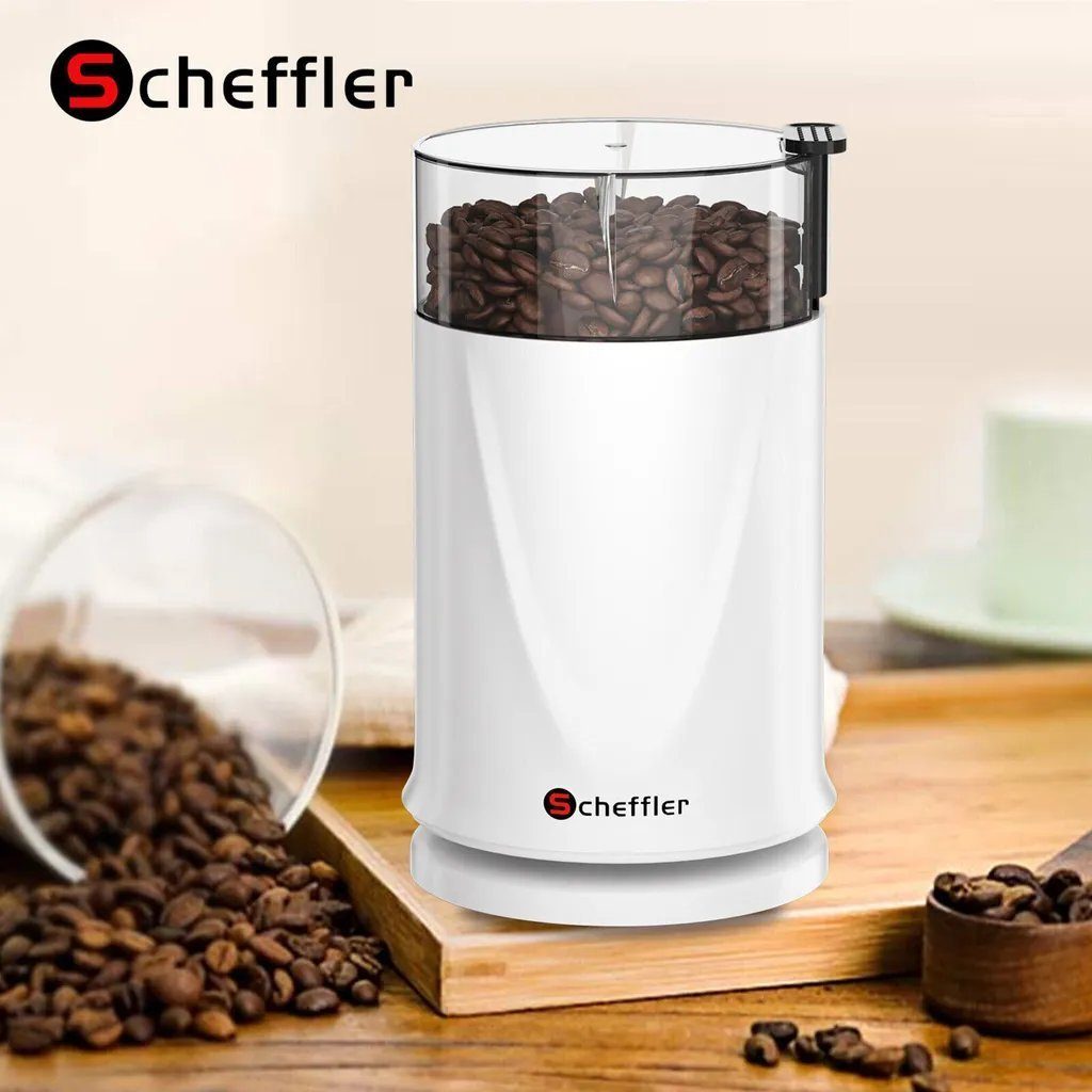 Scheffler Kaffeemühle 200W Elektrische Kaffeemühle mit 304 Edelstahlmesser, 200,00 W, Schlagmesser, 50,00 g Bohnenbehälter, 50g Kapazität