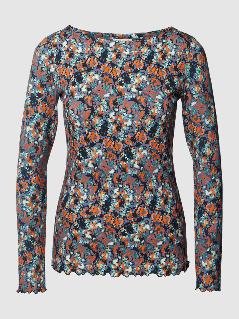 Longsleeve mit Wellensaum und Allover-Muster in marineblau