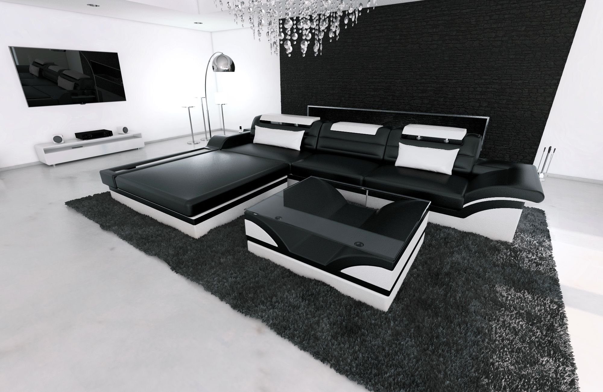 Sofa Dreams Ecksofa Leder Sofa Ledercouch Parma L Form Ledersofa, Couch, mit LED, wahlweise mit Bettfunktion als Schlafsofa, Designersofa