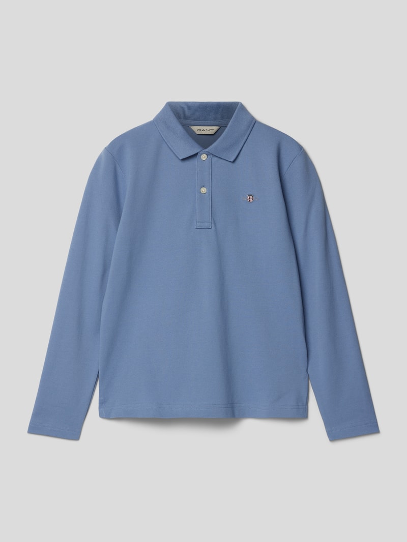 Longsleeve mit Polokragen Modell 'PIQUE' in hellblau