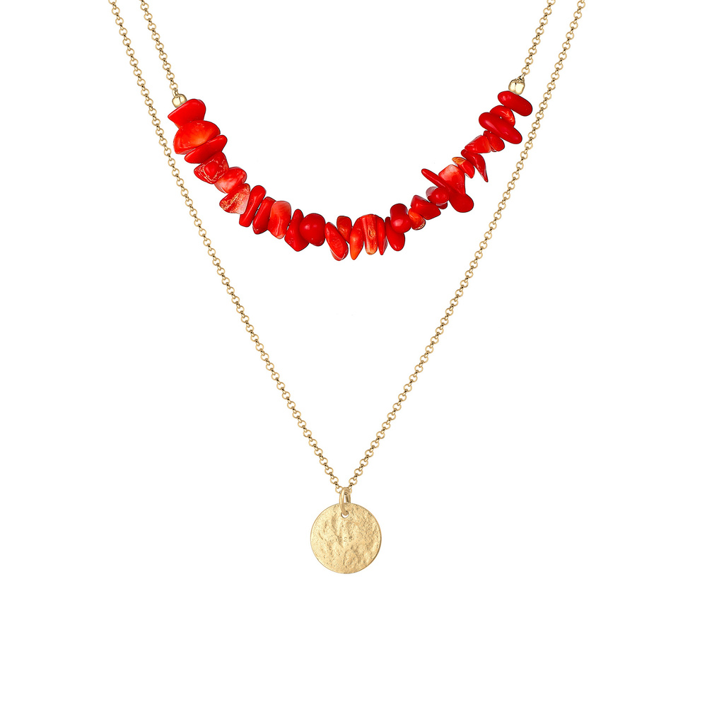 Elli Elli Collier Couche Plaquettaire Maritime Corail Rouge Collier Femme  Plaqué Or A collier