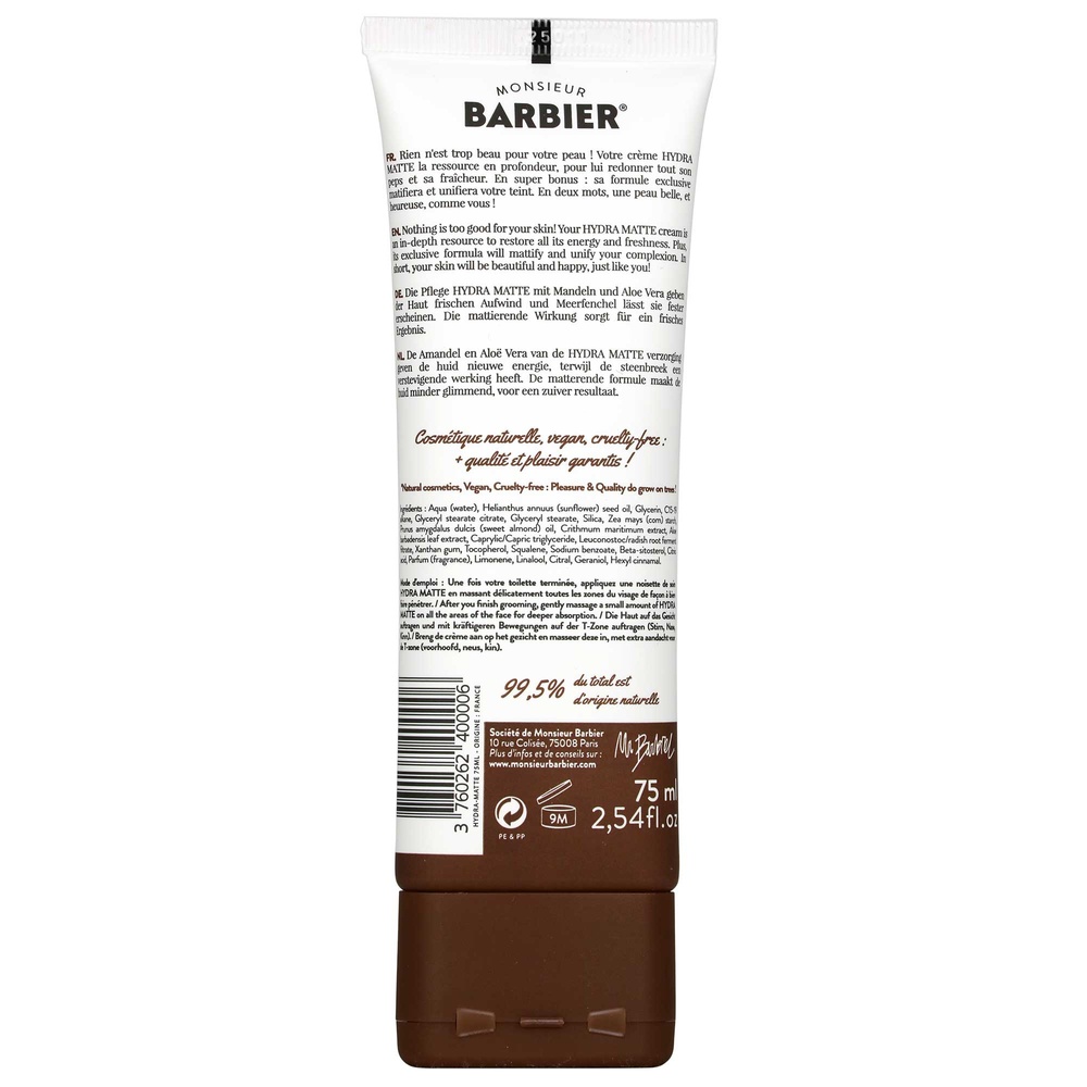 Monsieur Barbier Crème Hydratante Matifiante Naturelle pour Homme - Hydra Matte Créme Hydratante Cosmos Nat pour Hommes