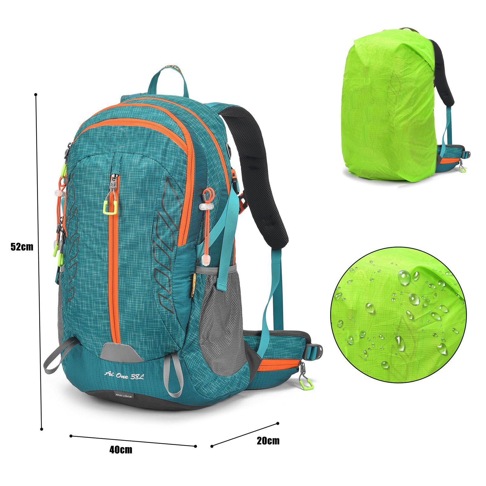 TAN.TOMI Wanderrucksack 38L Großer Wanderrucksack mit Rückenbelüftung, Wasserdicht (Einschließlich Regenschutz), mit Regenschutz für Outdoor Reisen Camping Trekking