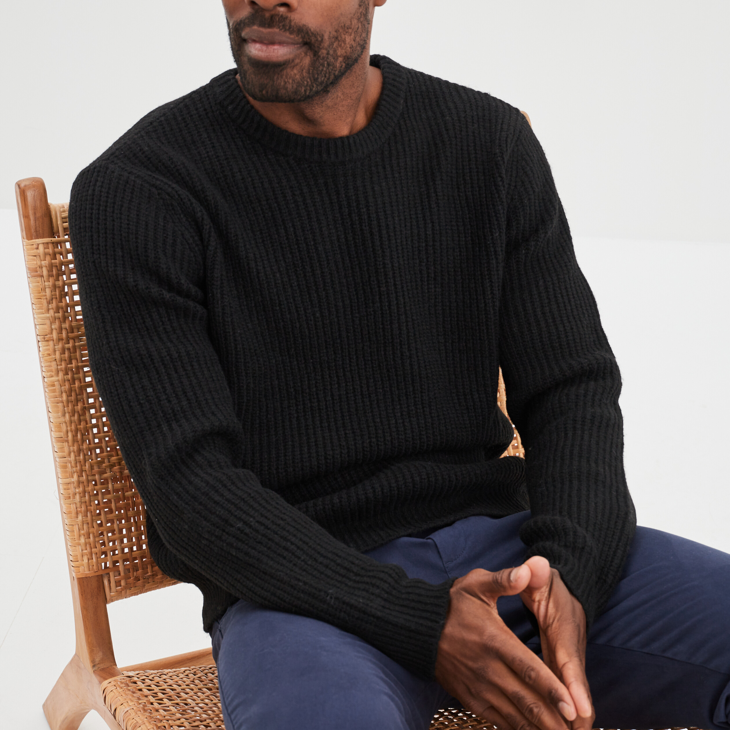 Pull col rond manches longues noir homme | La Halle