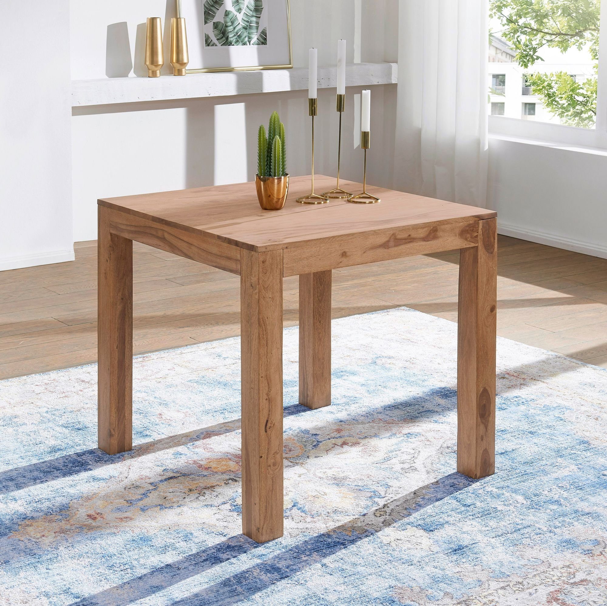 FINEBUY Esstisch FB39799 (Akazie Massivholz 80x80x76 cm Esszimmertisch), Küchentisch Esszimmer Modern, bis zu 4 Personen
