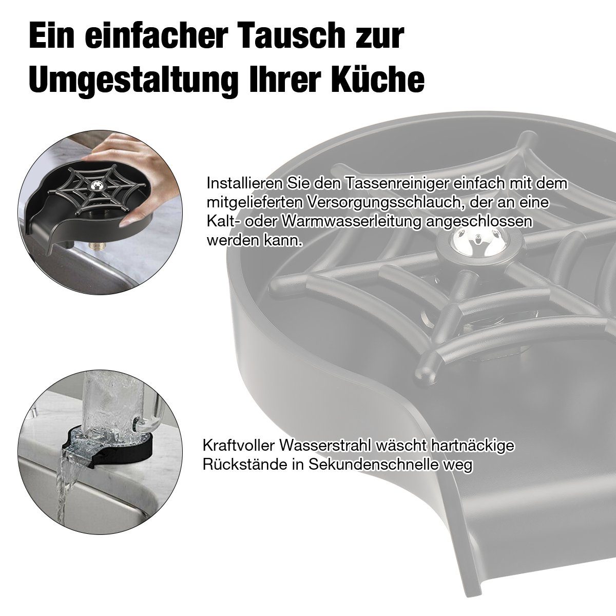 oyajia Waschtischarmatur Waschtischarmatur Tassenwaschmaschinen, Spültopf Waschmaschinen Küche Gläserspüler, Rostfreier Stahl, Gläserspüler für Küchenspülen