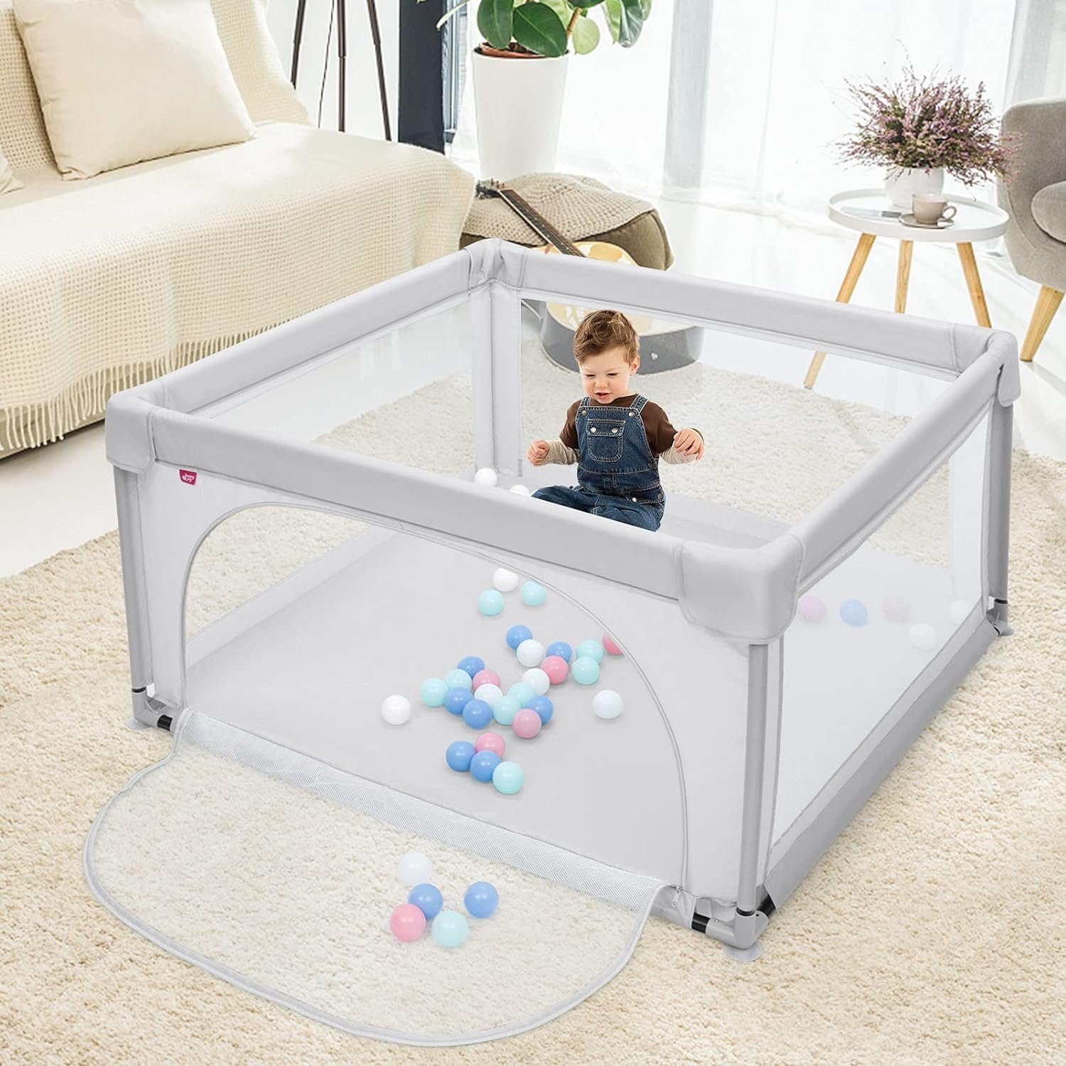 KOMFOTTEU Laufstall Baby, mit 50 Spielbällen, 120x120cm