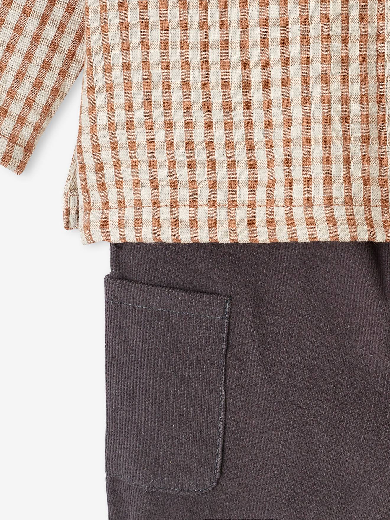 Vertbaudet Baby-Set: Karohemd & Cordhose - braun kariert