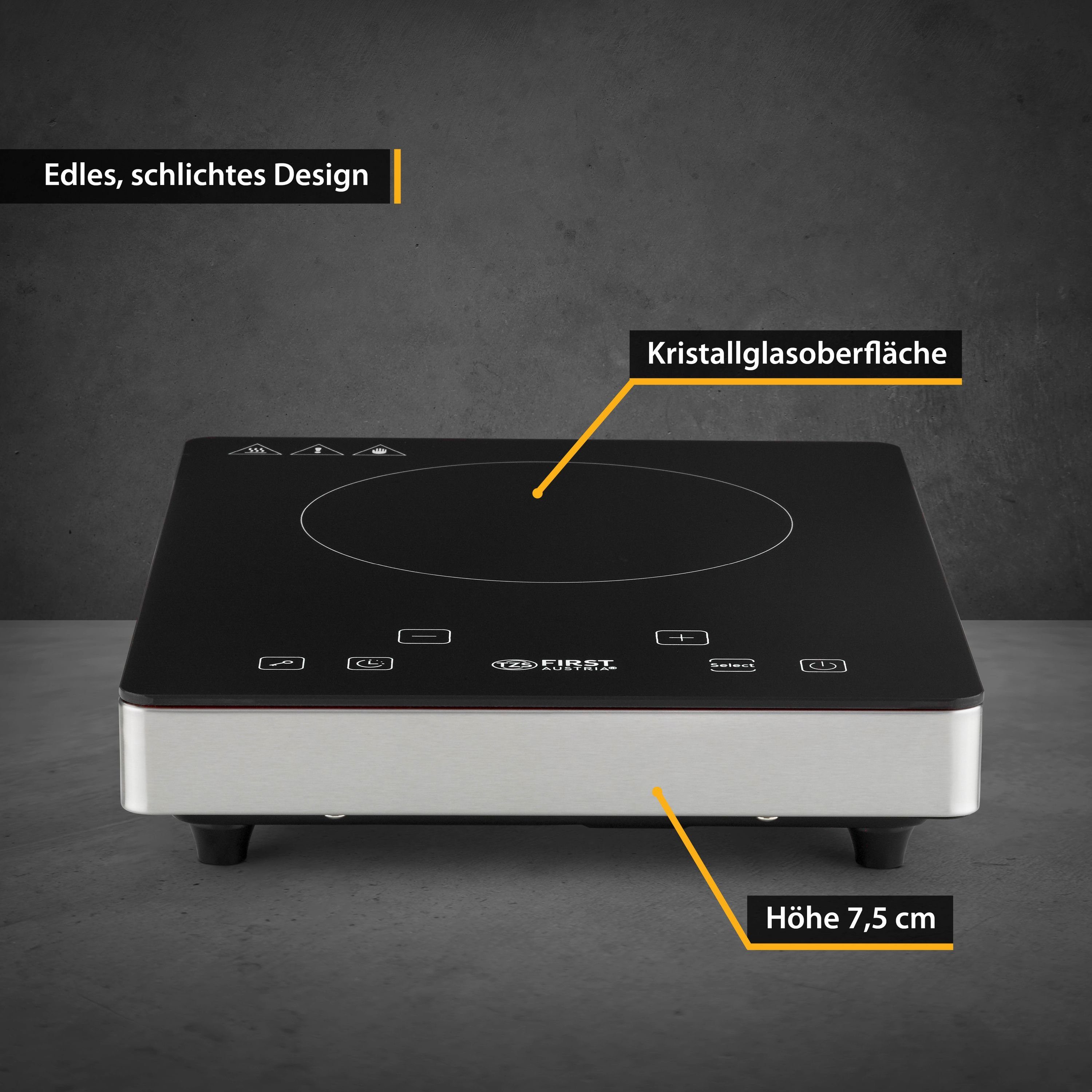 TZS FIRST AUSTRIA Doppelkochplatte Infrarot Kochplatte elektrisch, 2000W, Glaskeramik, Touch-Bedienfeld, Infrarot-Heiztechnologie, LED-Display, Timer, Sicherheitsfunktion