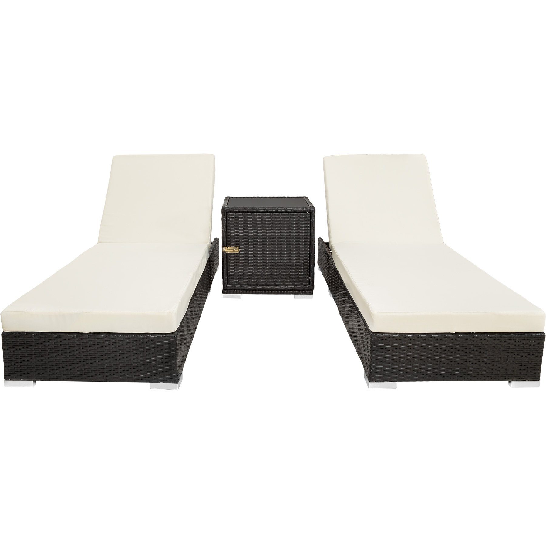 tectake Gartenliege 2 Sonnenliegen Rattan mit Aluminiumgestell und, 1, 1 St., 1tlg., Überdachung