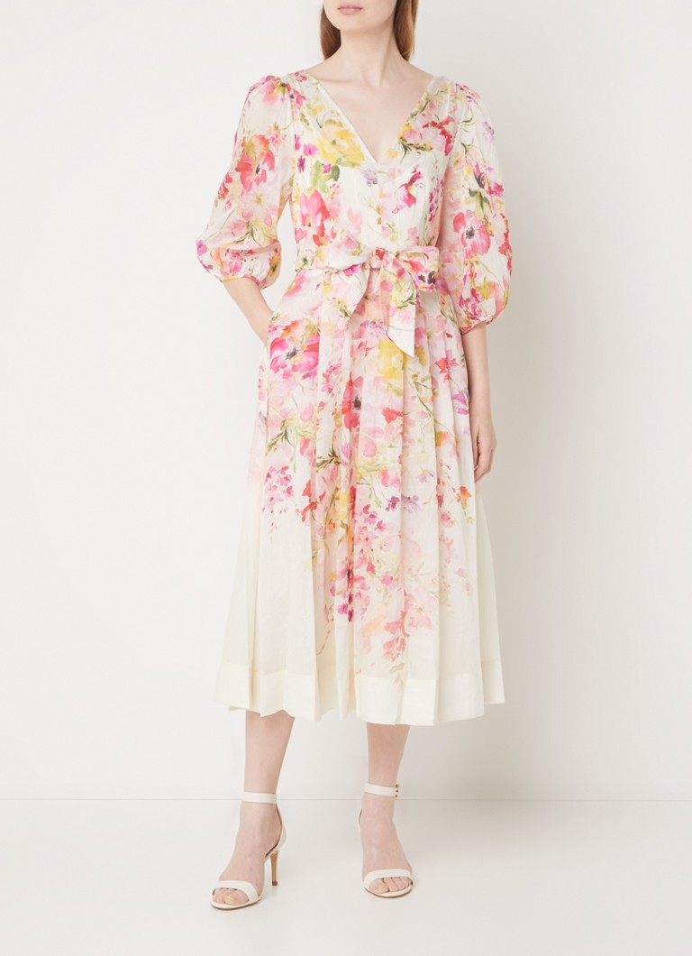 Vestido midi Clancy de Phase Eight, con estampado floral y mangas abullonadas.