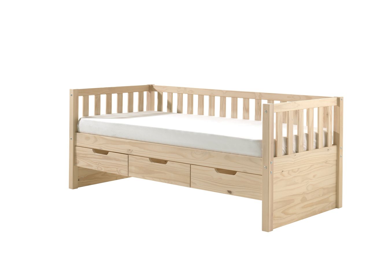 VIPACK Kojen Bett Fritz mit Sprossenumrandung, 3 Schubladen u. Rolllattenrost, Liegefläche 90 x 200, Ausf. Milky White lackiert