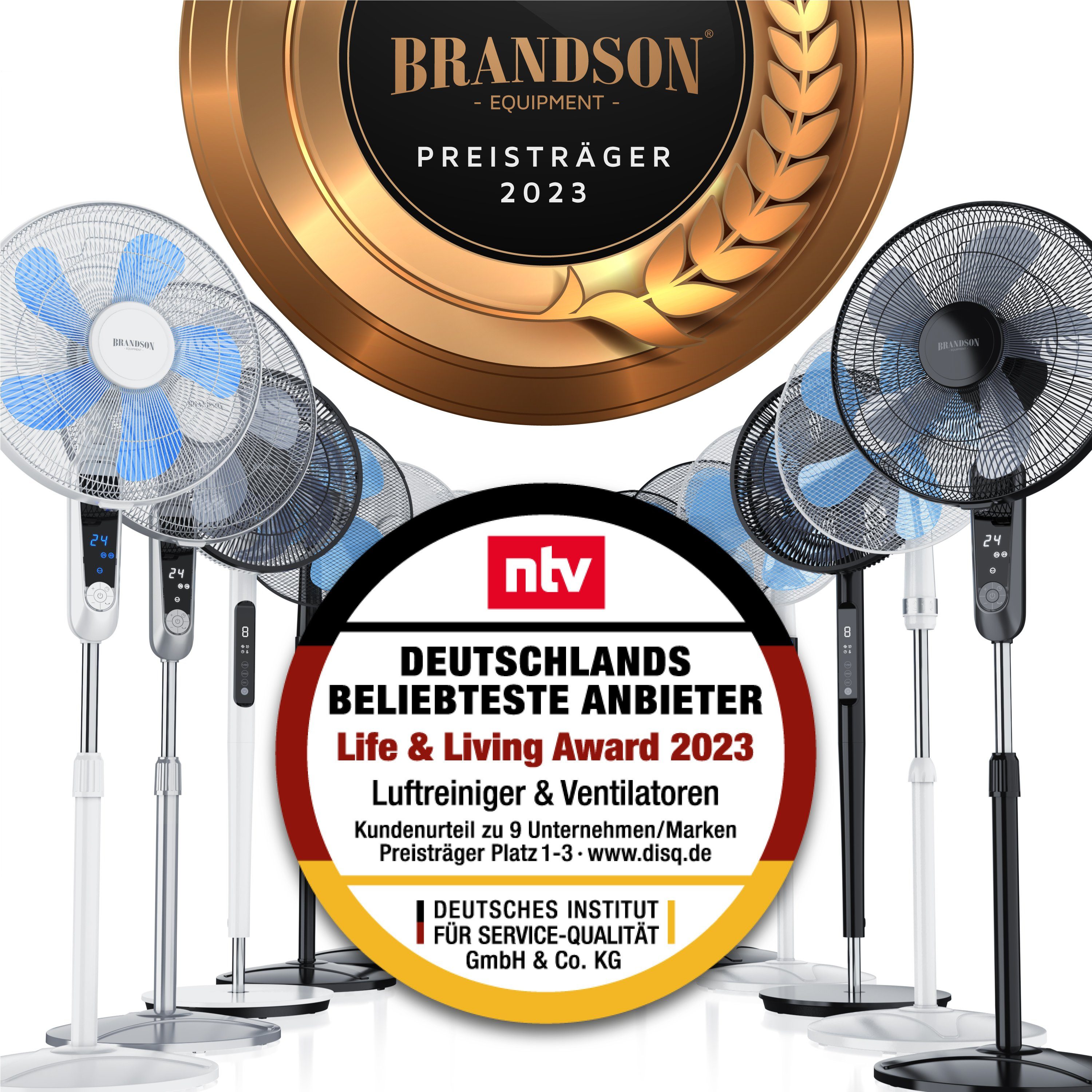 Brandson Standventilator, 40,5 cm Durchmesser, Fernbedienung, leise, Höhe & Neigung verstellbar, Oszillation, 50W