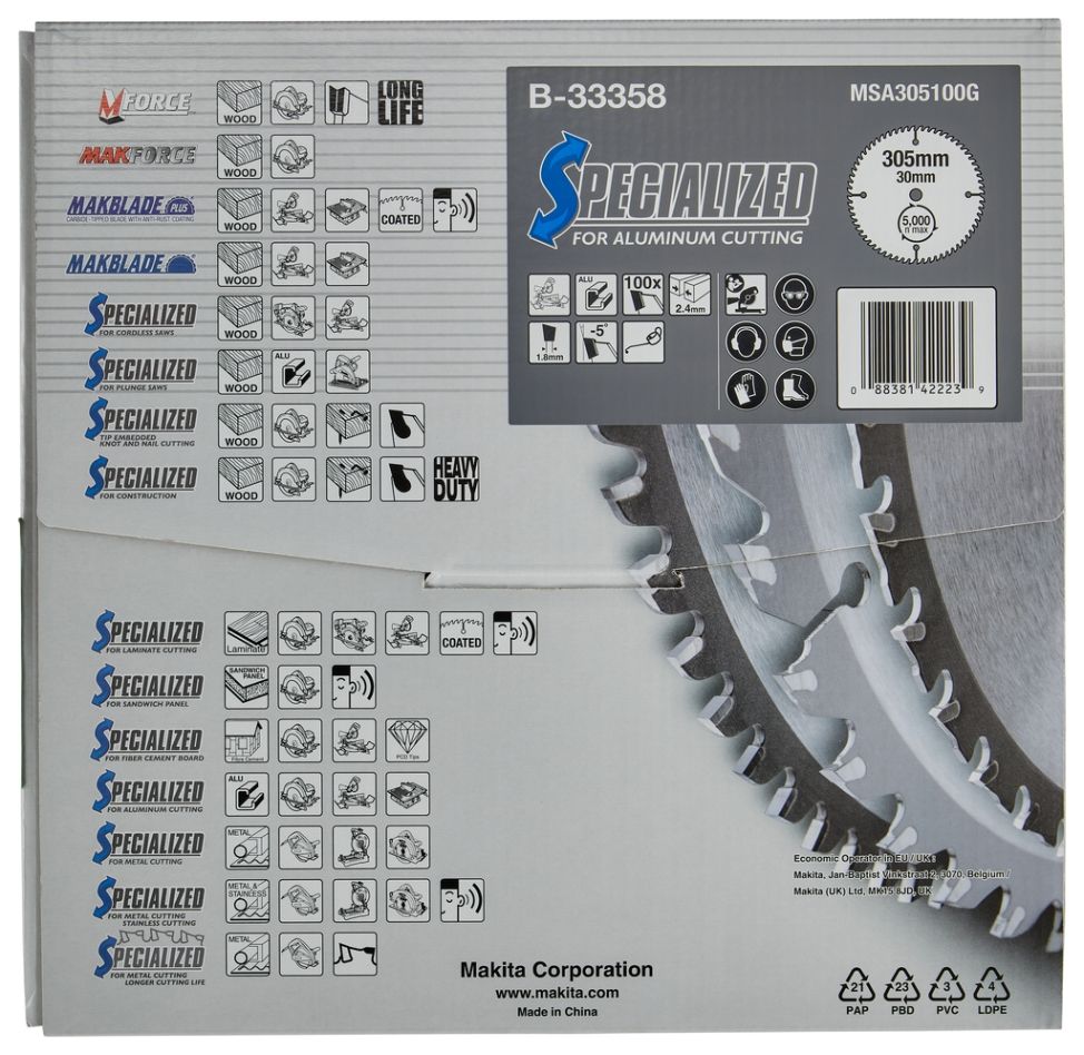 Makita Accessories B-33358 HM saw blade Spec. Aluminium 305 x 30 x 100T