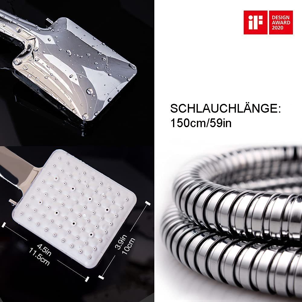 Haiaveng Handbrause Großer Duschkopf mit 1,5m Schlauch, Handbrause, Duschschlauch Handbrause Duschkopf Regendusche mit 6 Strahlarten