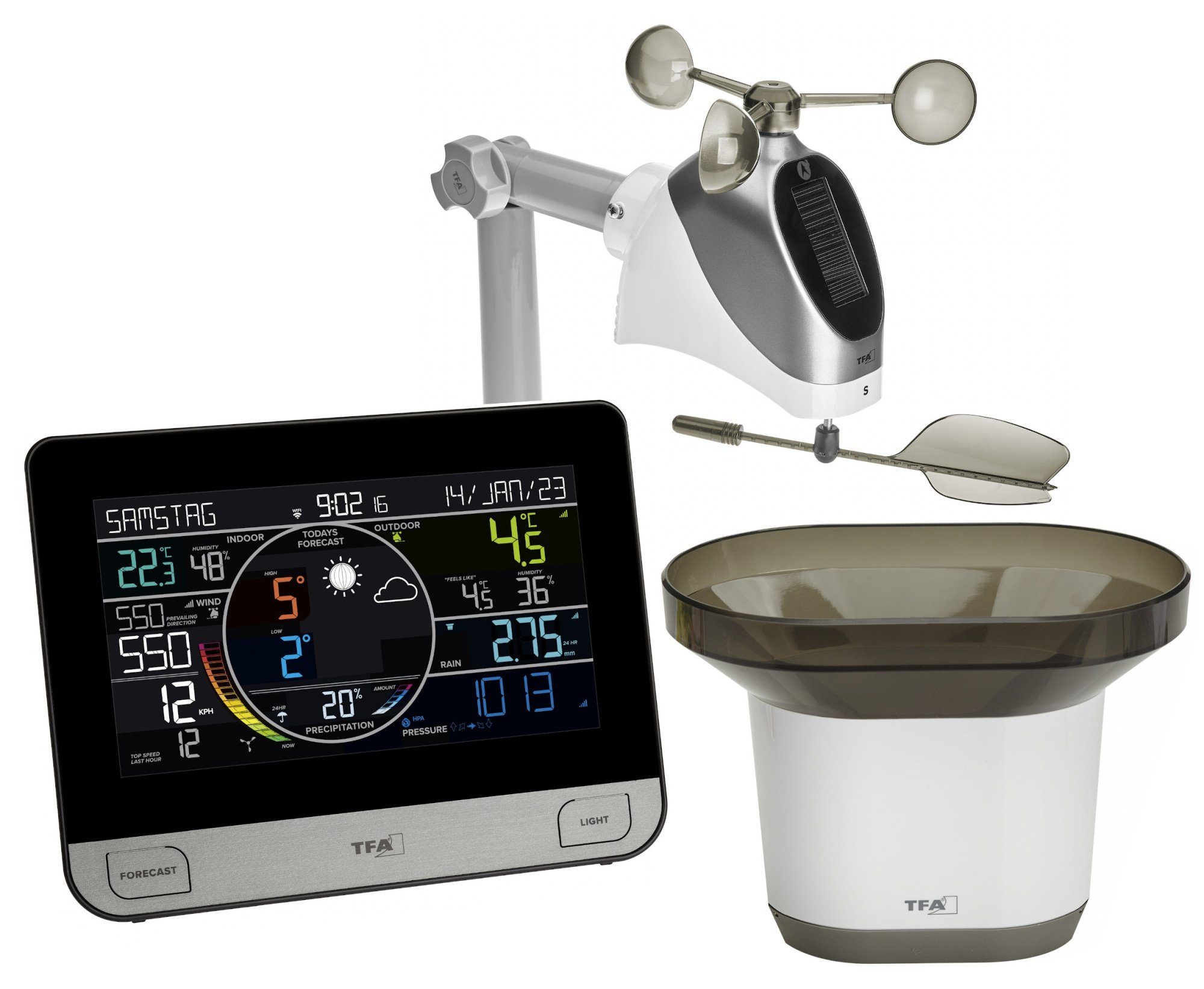 TFA Dostmann mit WLAN View Pro TFA 35.8003 Wind- Regenmesser Thermo-Hygro Sender Funkwetterstation