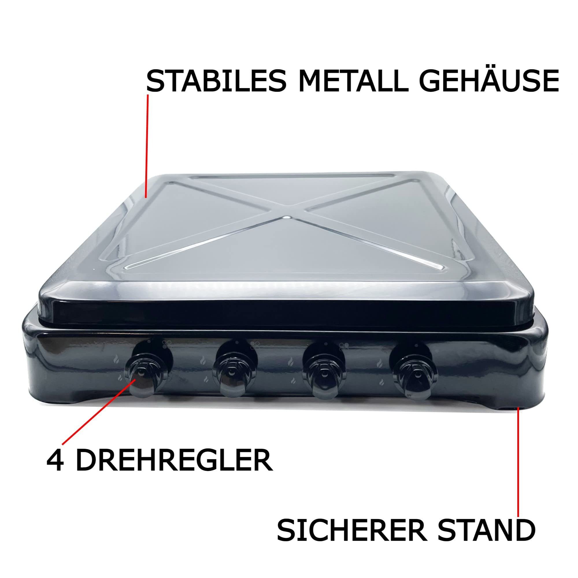 TronicXL Gaskocher Campingkocher 4-flammig schwarz Campingherd Gaskocher für Gasflasche