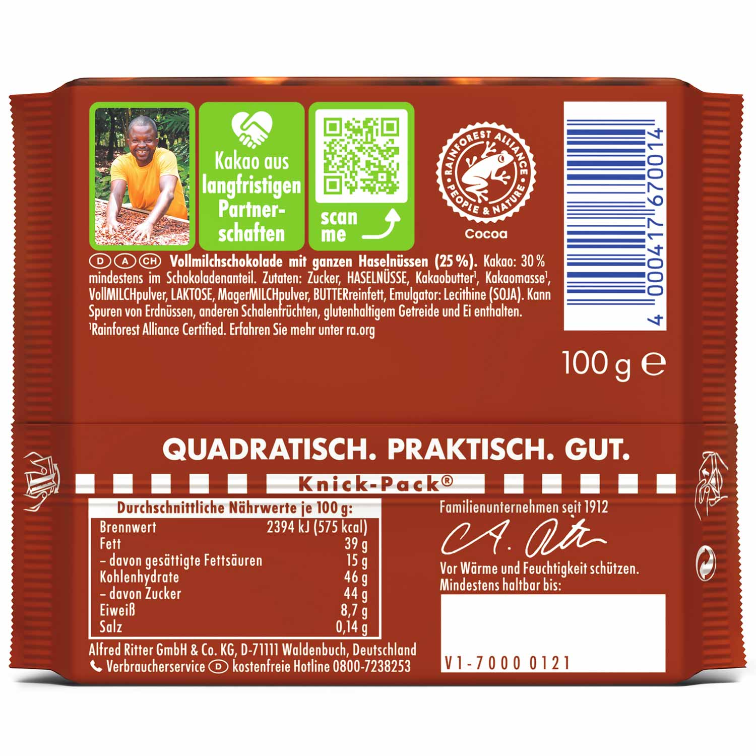 Ritter Sport Nuss-Klasse Voll-Nuss 100g