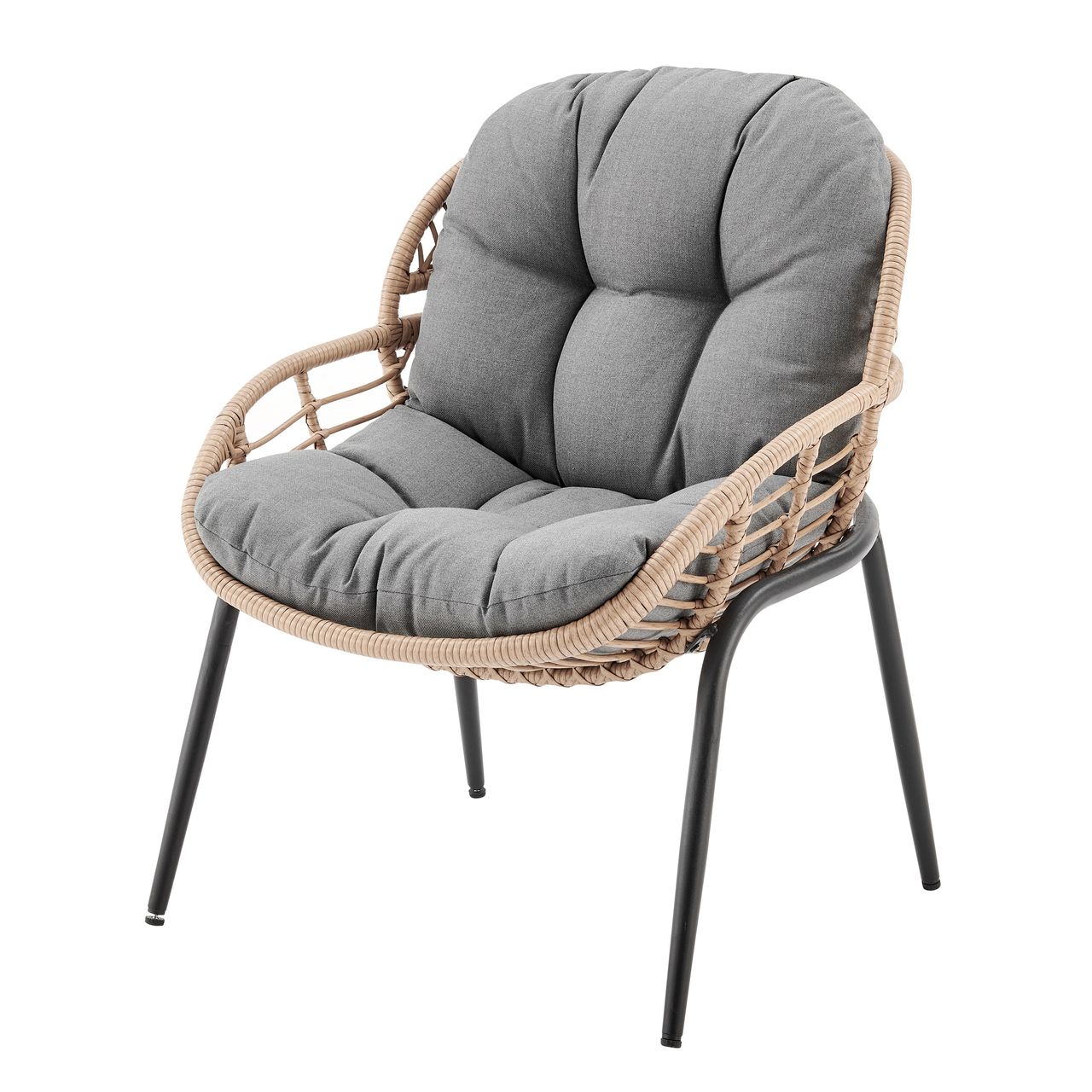 Happy Home Happy Home Lounge-Set 4 tlg. HGS40-GRA helles Rattan mit Sitzkissen in grau
