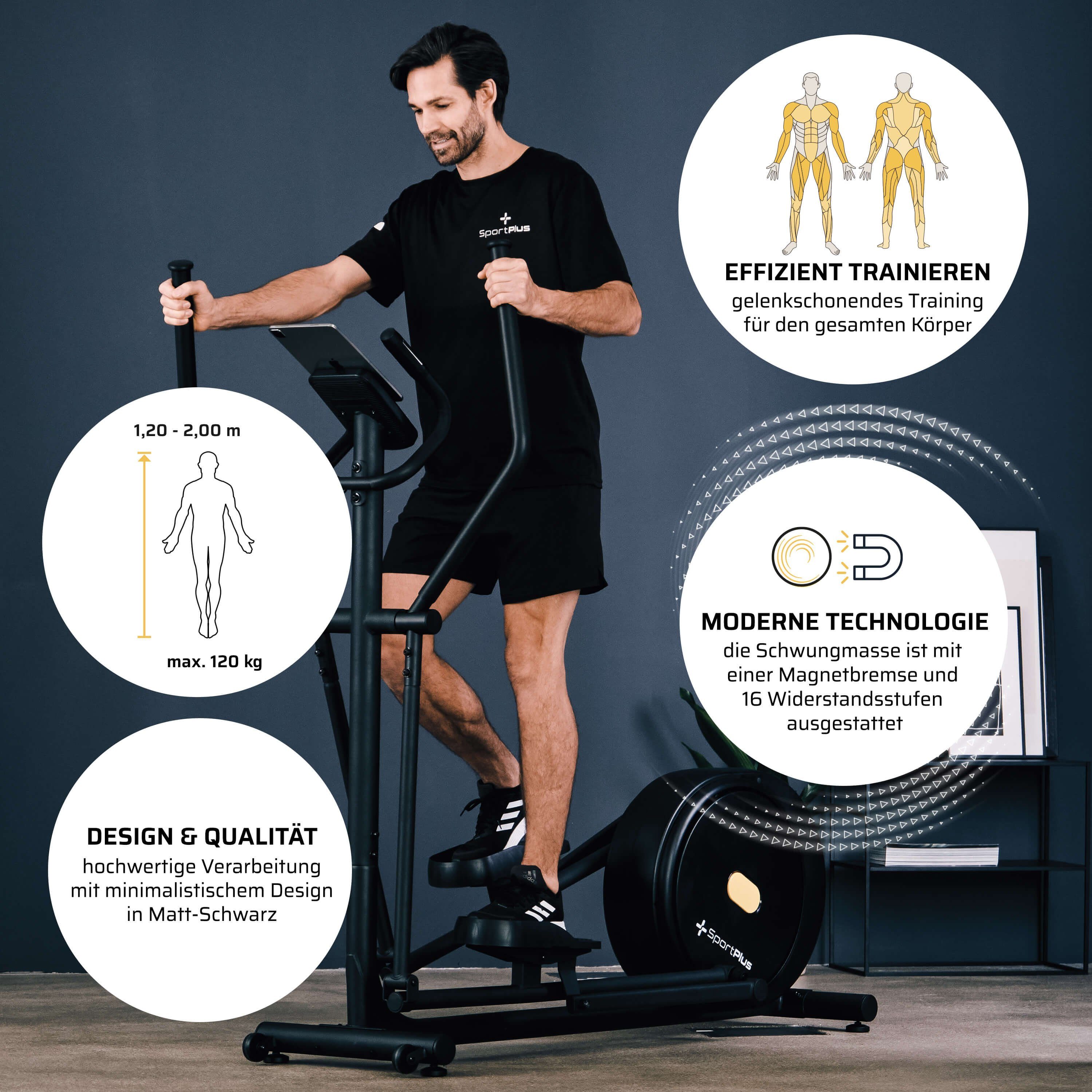 SportPlus Crosstrainer SP-ET-9910-B-iE, Design Crosstrainer, Magnetbremse, integrierte Herzfrequenz-Messung