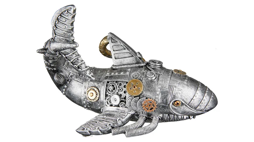 GILDE Figur Hai Steampunk H=17cm Silberfarben