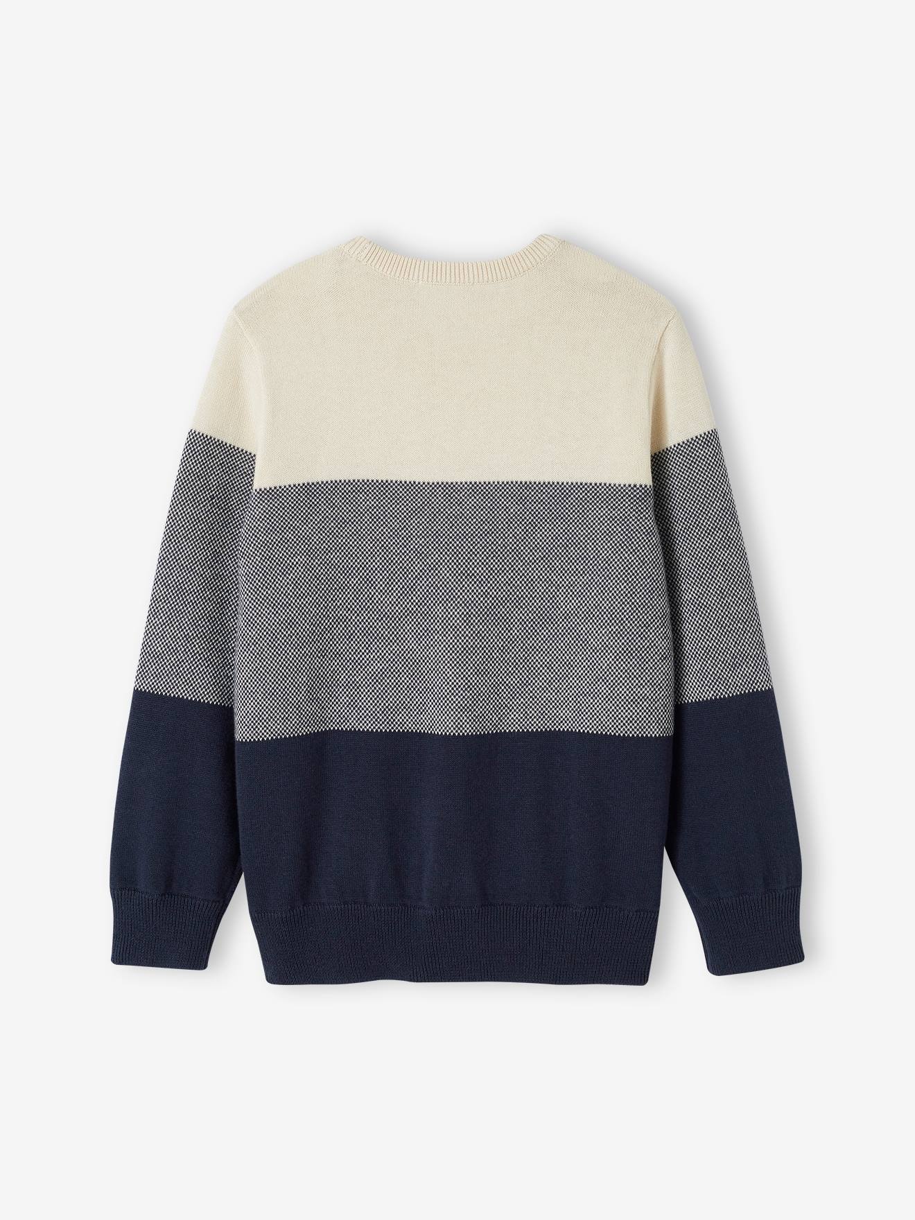 Vertbaudet Jungen Pullover mit Colorblock-Streifen Oeko-Tex - nachtblau