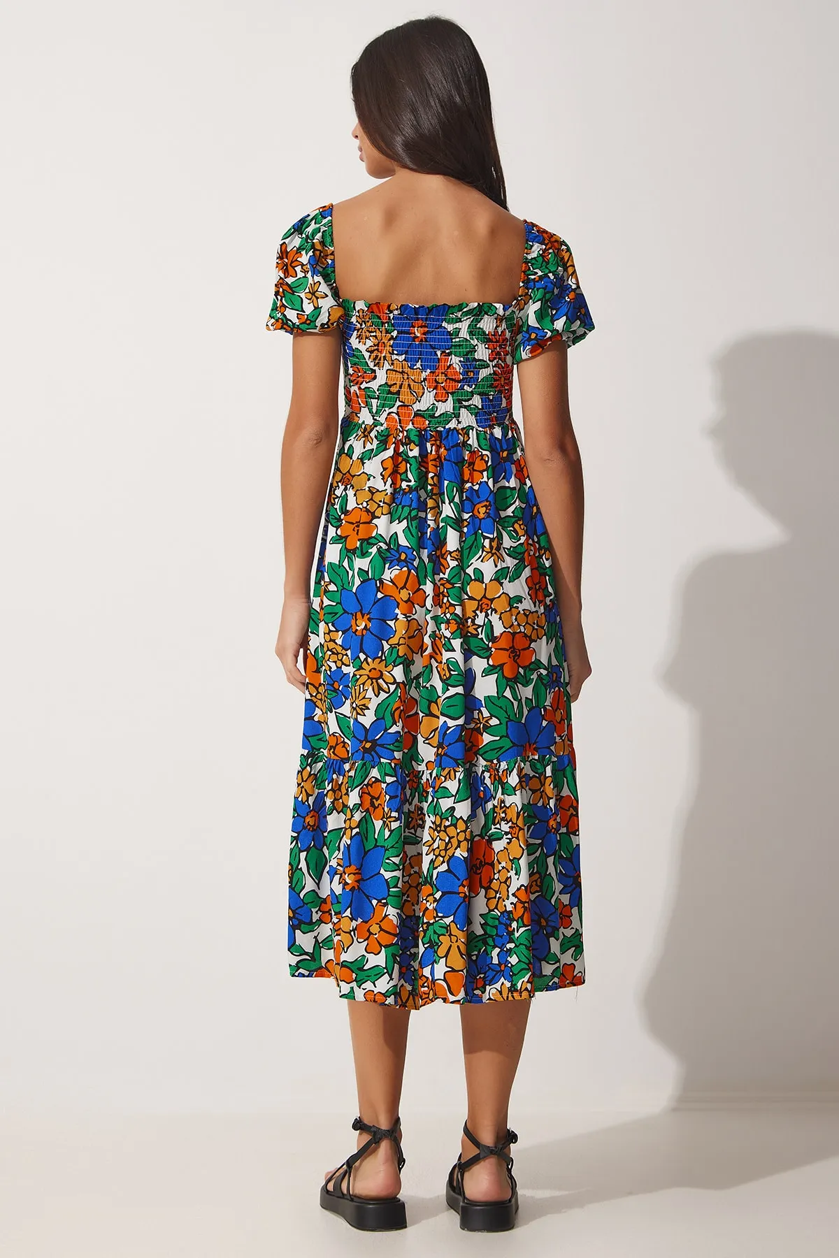 Happiness İstanbul  Damen-Sommerkleid aus Viskose mit Blumenmuster in Orange CI00079