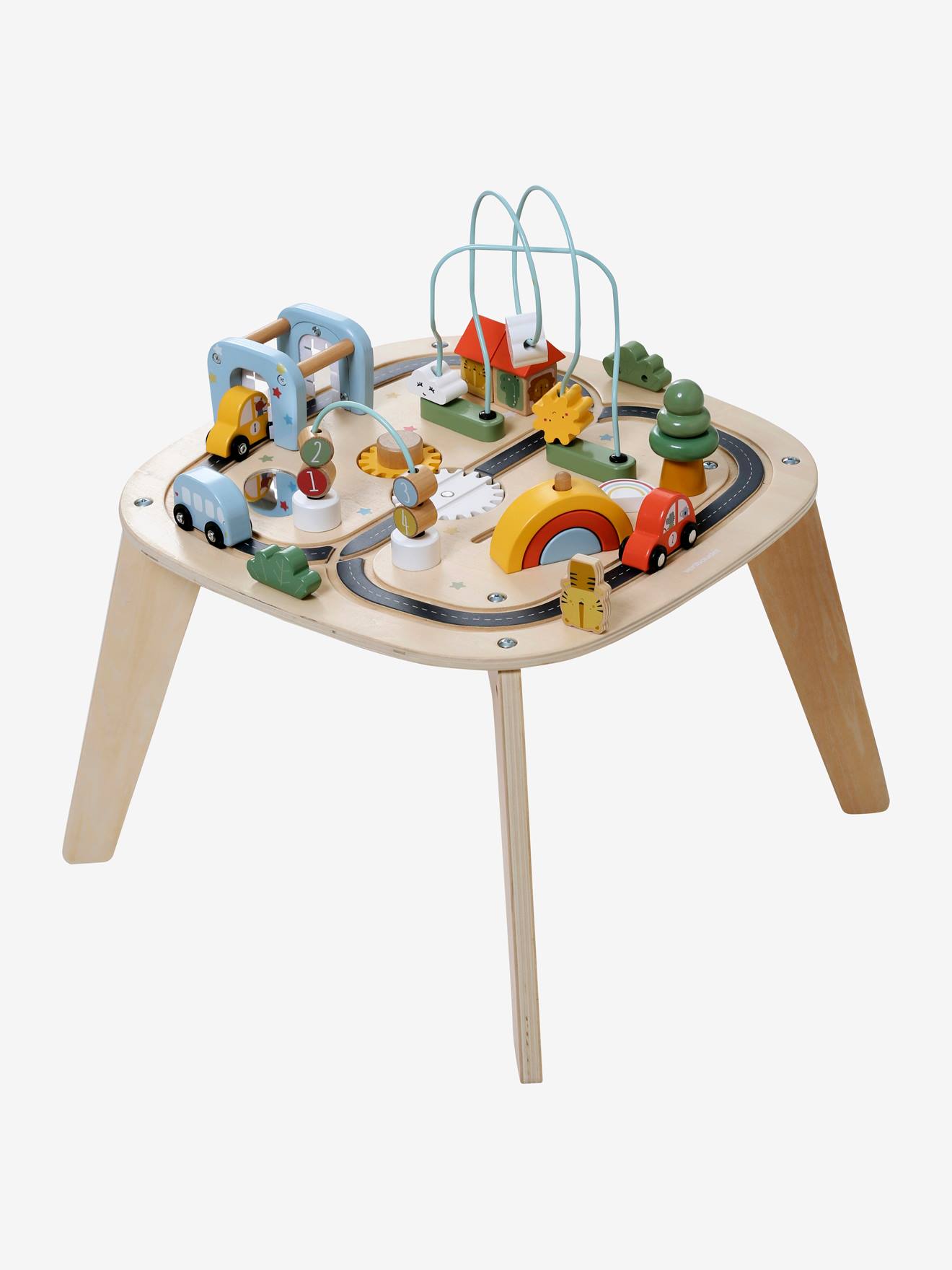 Table d'activités circuit de voitures en bois FSC® beige