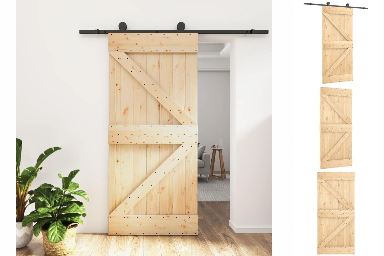 vidaXL Zimmertür Schiebetür mit Beschlag 95x210 cm Massivholz Kiefer Zimmertür Innentür