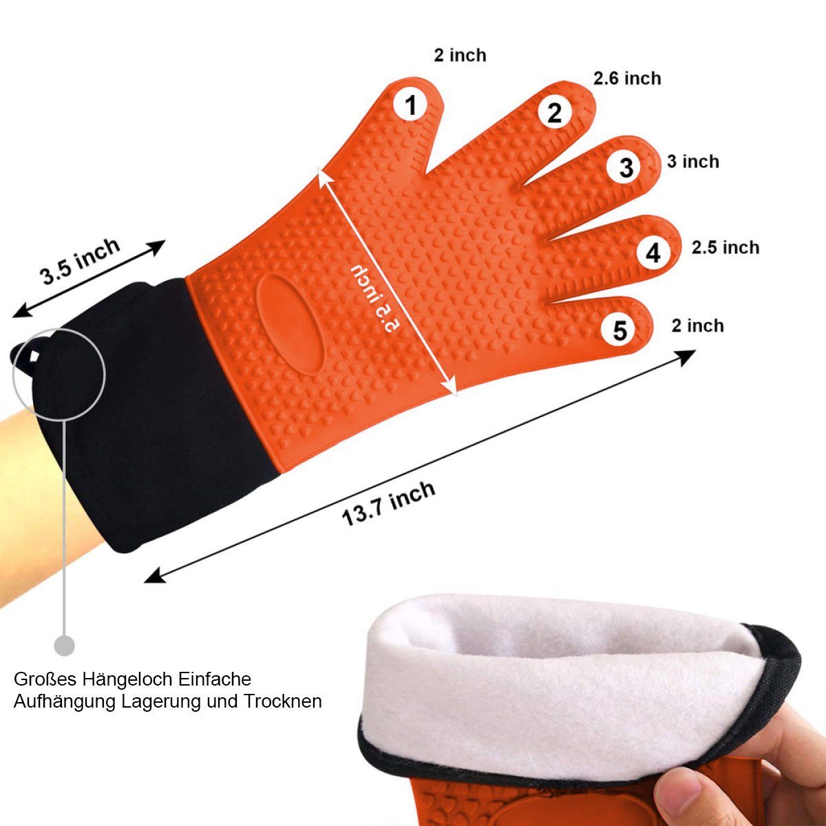 JedBesetzt Topfhandschuhe Hitzebeständige Kochhandschuhe Silikon-Grillhandschuhe Lange