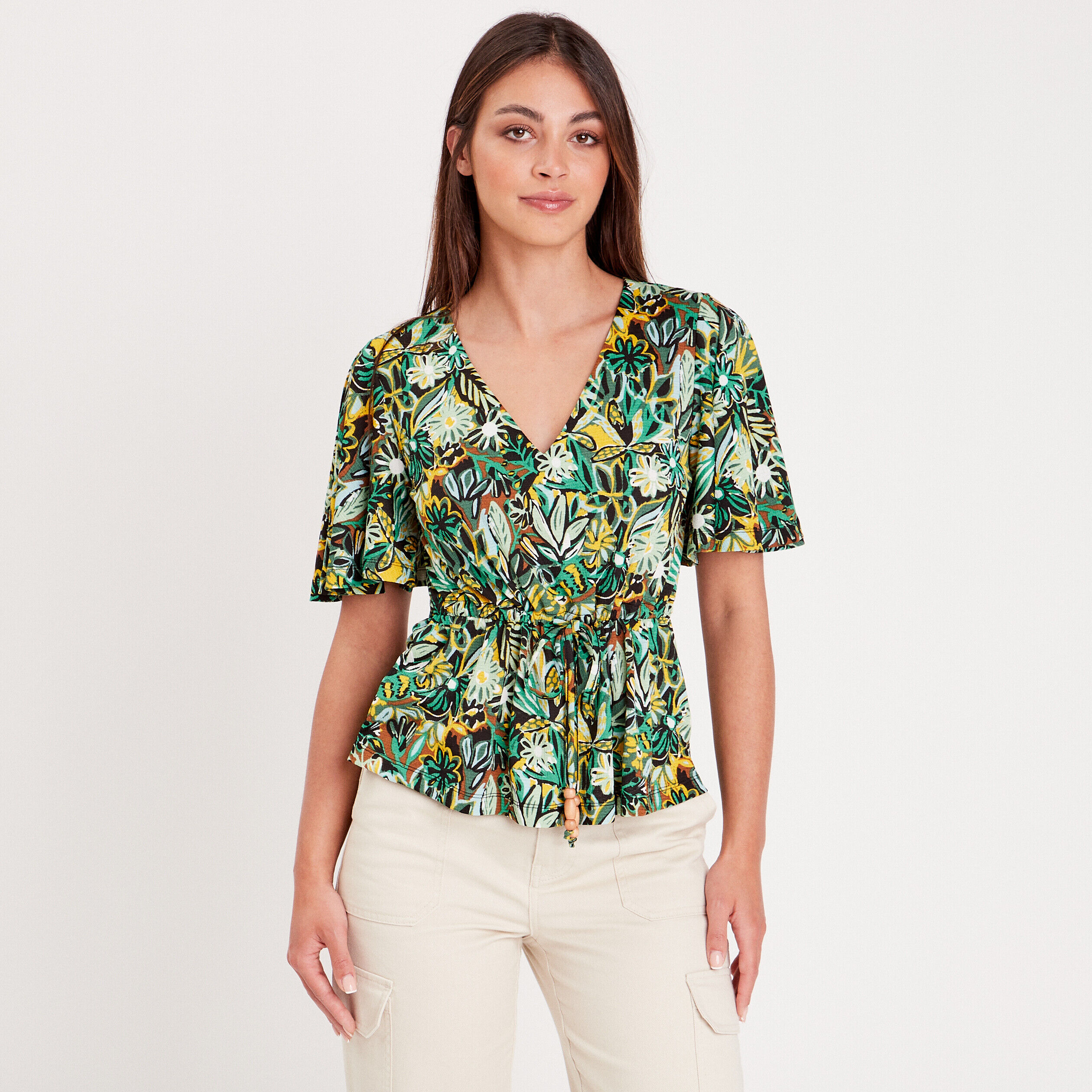 T-shirt manches courtes jaune foncé femme | Cache Cache