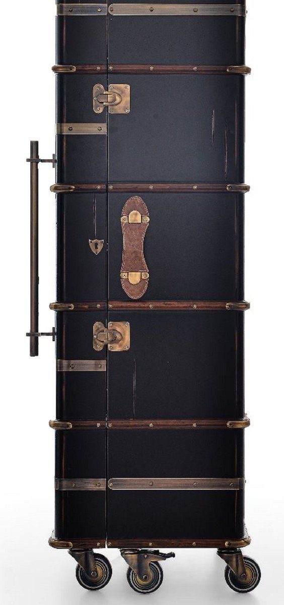 Casa Padrino Barschrank Casa Padrino Luxus Barschrank mit Rollen Antik Schwarz 73,5 x 54 x H. 173,5 cm - Kofferschrank im Retro Look - Retro Stil Weinschrank - Bar Möbel - Luxus Möbel