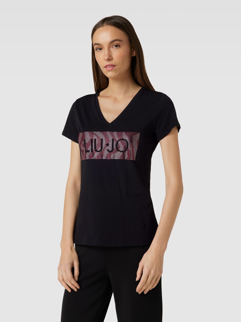 T-Shirt mit Ziersteinbesatz in black