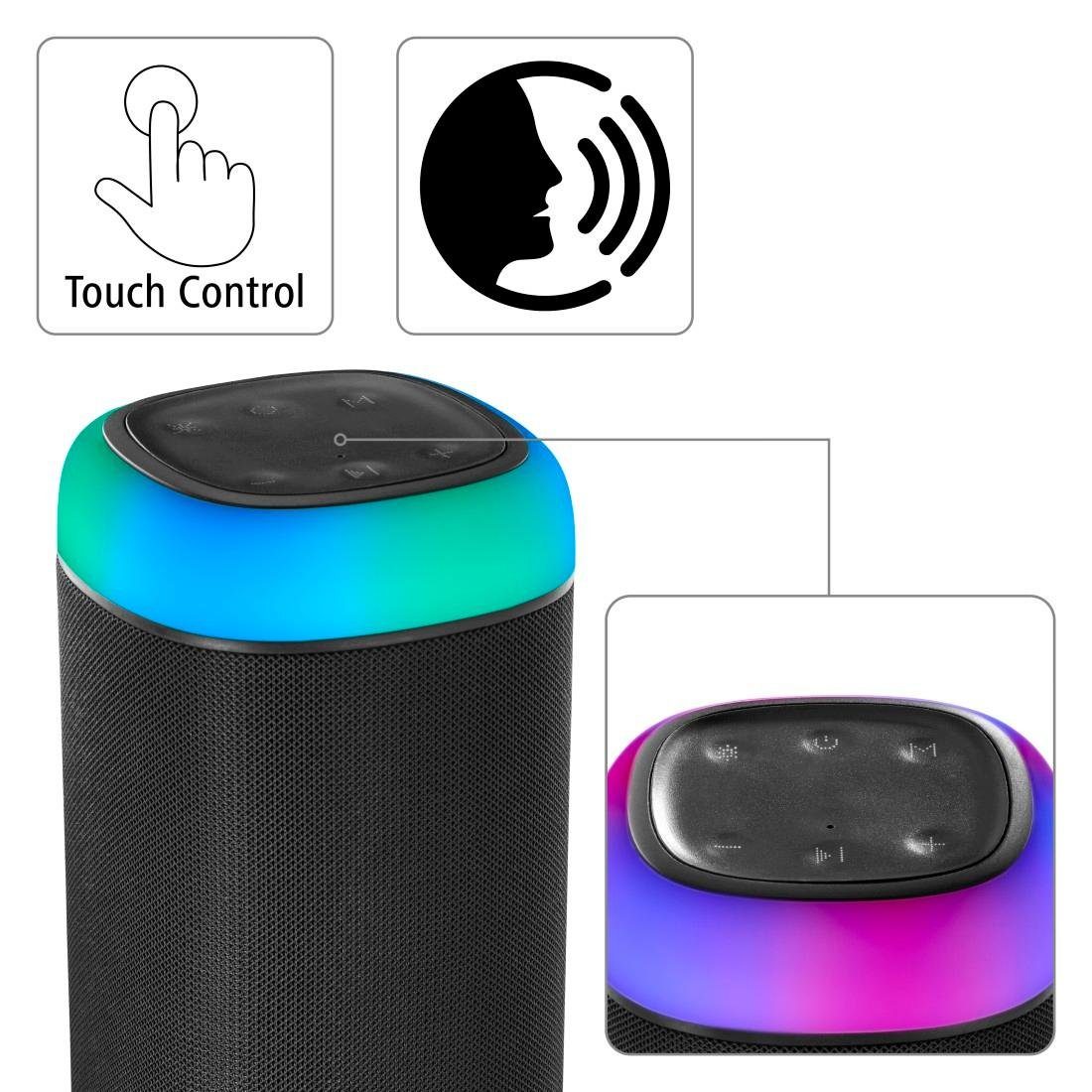 Hama Bluetooth Box Shine 2.0 LED Xtra Bass 360ᵒ Sound spritzwassergeschützt Bluetooth-Lautsprecher (Freisprechanlage,Xtra Bass,360ᵒ Sound)