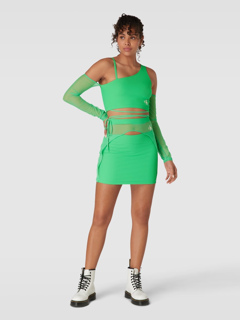 Crop Top mit Logo-Print Modell 'DETAIL MESH' in apfelgrün