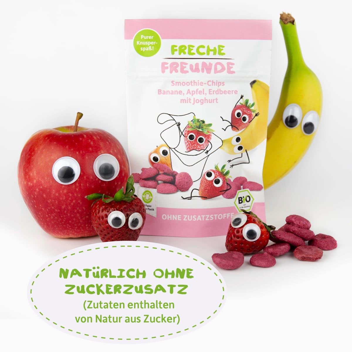 Kindersnack Smoothie-Chips Banane Apfel Erdbeere mit Joghurt, ab 3 Jahren, 16 g