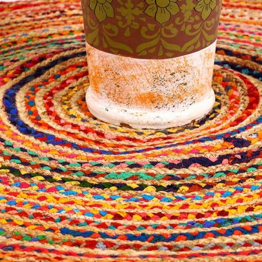Orientteppich Casa Moro Jute Teppich Tamani bunt rund, Teppich-Läufer Boho-Style, Casa Moro, rund, 100% Naturfaser Jute & Baumwolle handgeflochten, Weihnachten