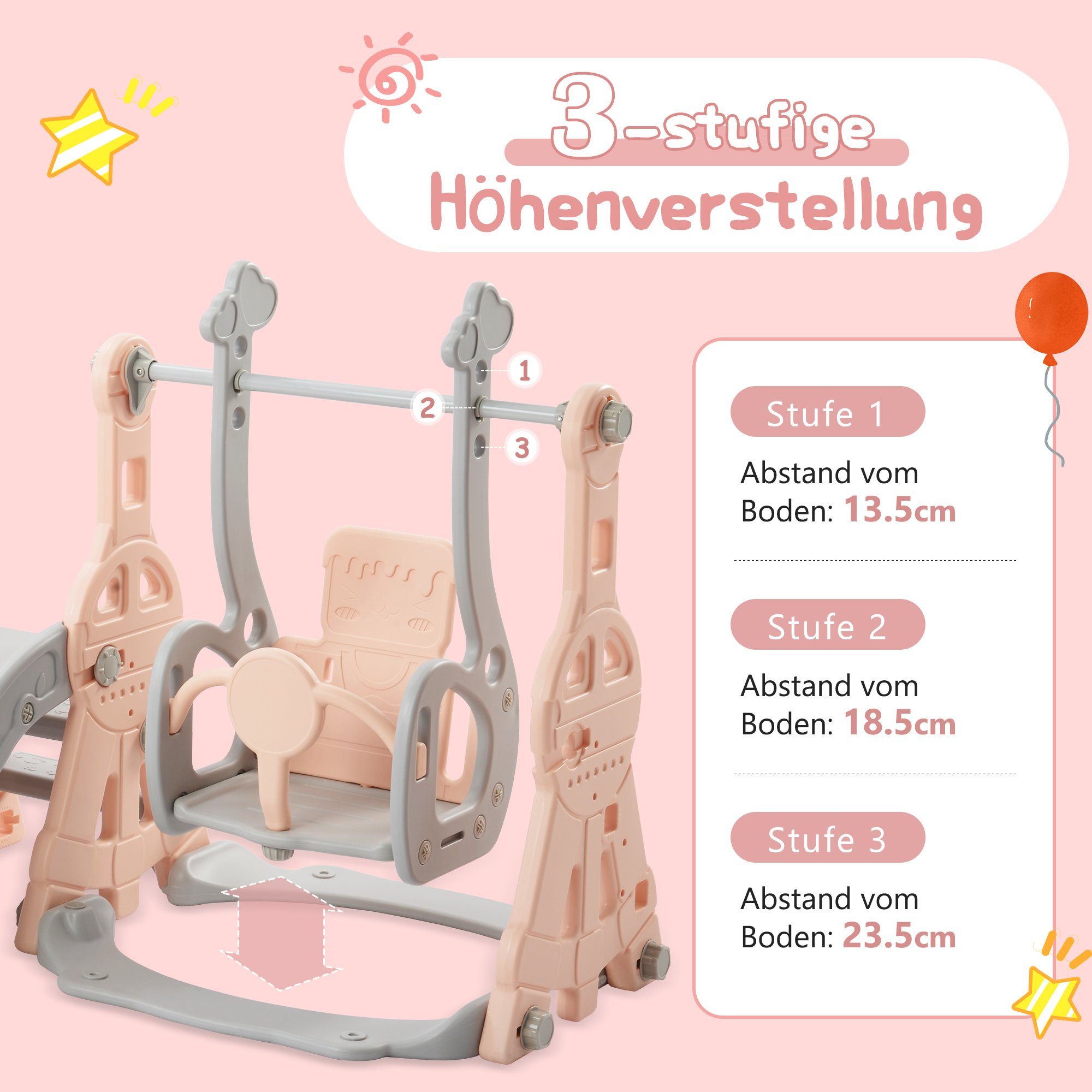 REDOM Indoor-Rutsche 4 in 1 Rutsche Kinderrutsche Fun-Slide Schaukel mit Basketballkorb, (Schaukel Rutsche Gartenrutsche mit Rutschbahn), für 1-6 Jahre Kinder Indoor & Outdoor